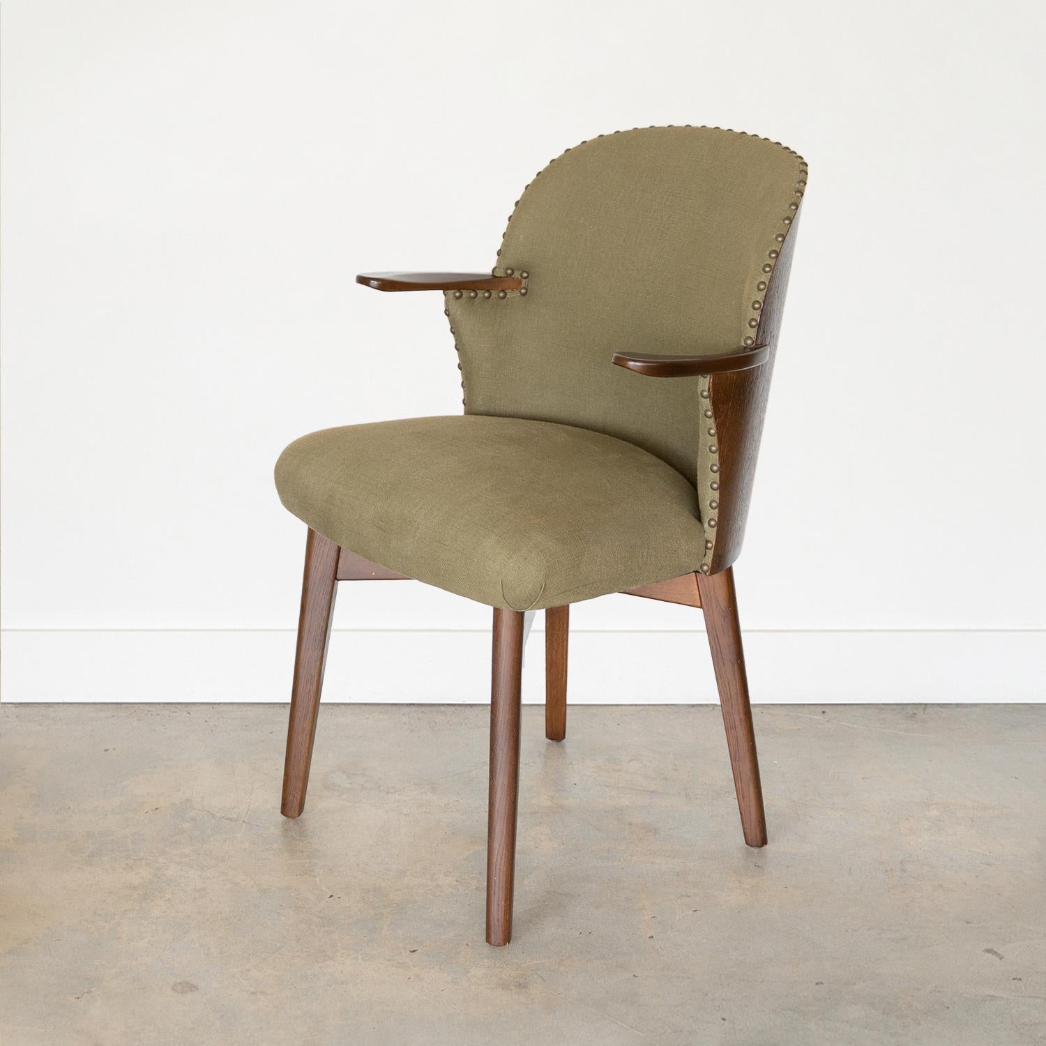 1960's Linen and Wood Chair In Good Condition For Sale In Los Angeles, CA