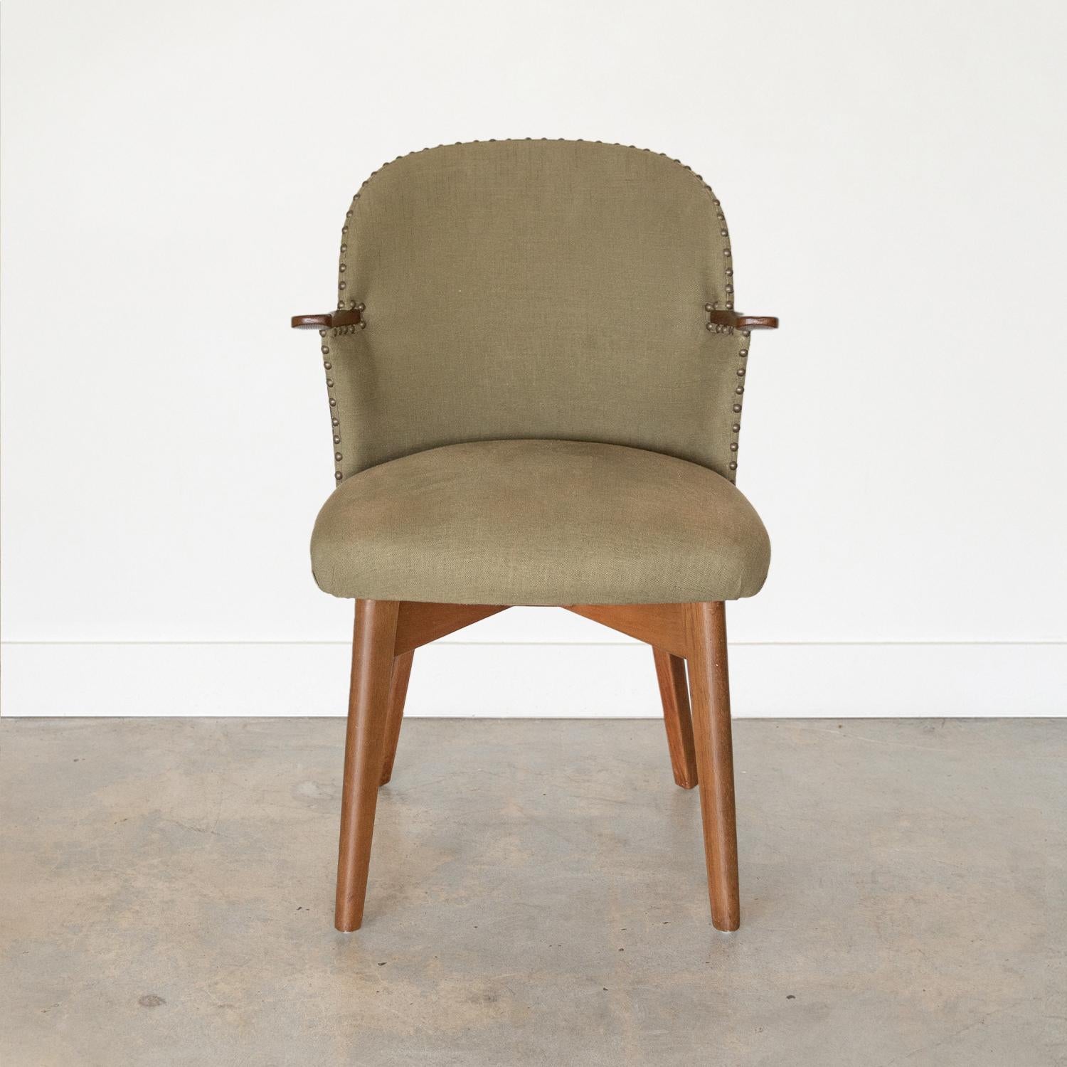1960's Linen and Wood Chair In Good Condition For Sale In Los Angeles, CA