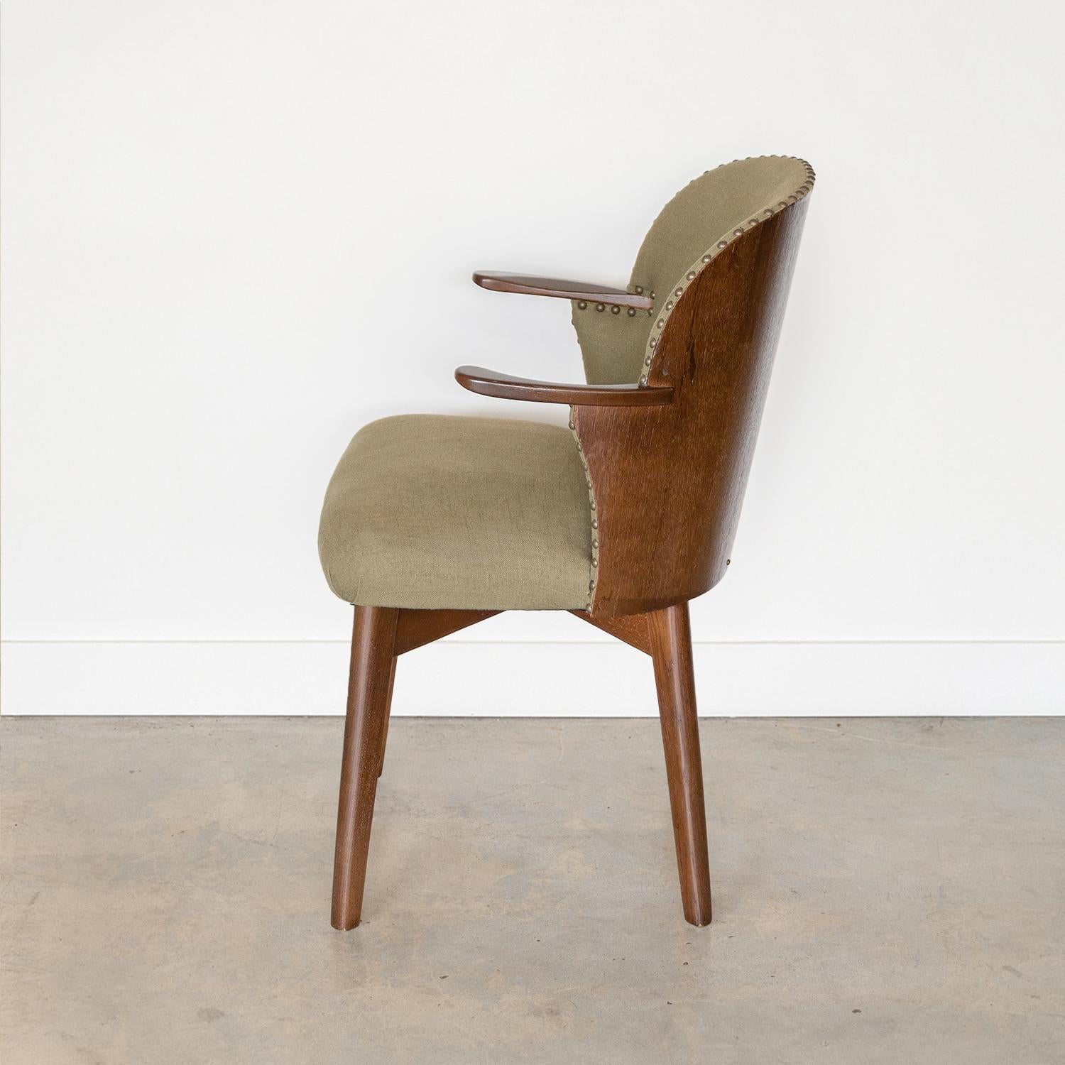 20th Century 1960's Linen and Wood Chair For Sale
