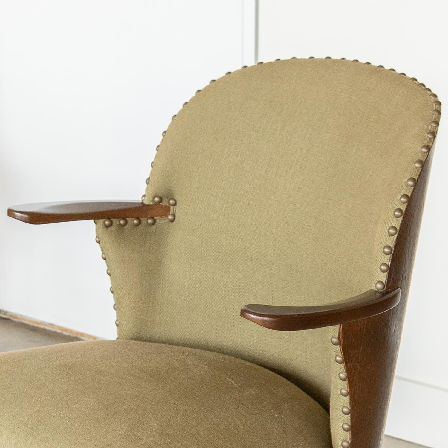 1960's Linen and Wood Chair For Sale 2