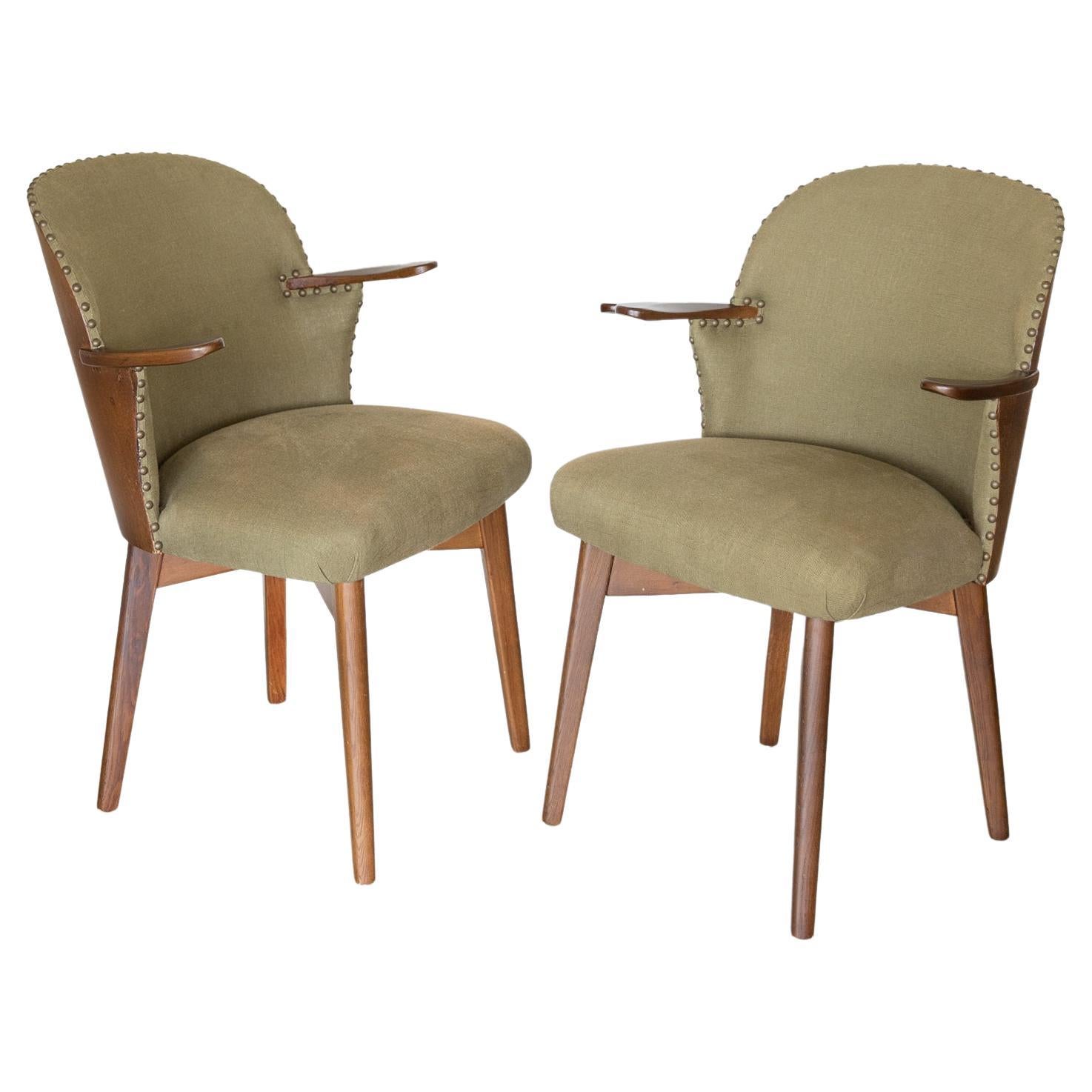 1960's Linen and Wood Chair For Sale