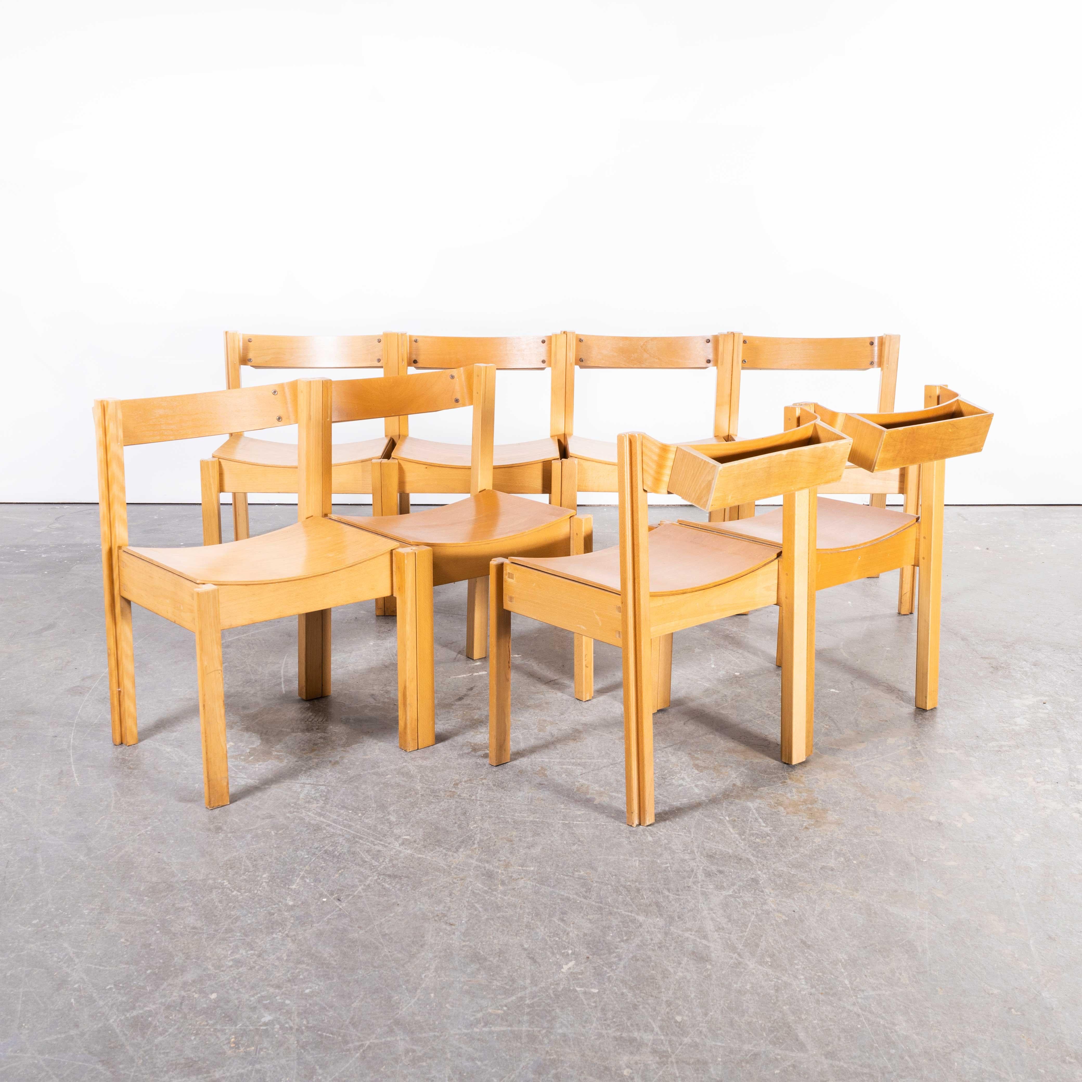 1960’s Linking And Stacking Chairs By Clive Bacon – Set Of Eight
1960’s Linking And Stacking Chairs By Clive Bacon – Set Of Eight. Bacon’s ingenious jigsaw leg design enables the chairs to be connected together to form solid rows and also allows the