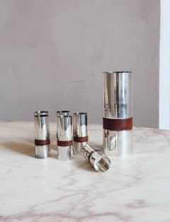 Juego de cóctel de plata y teca de los años 60 Lino Sabattini para Christofle