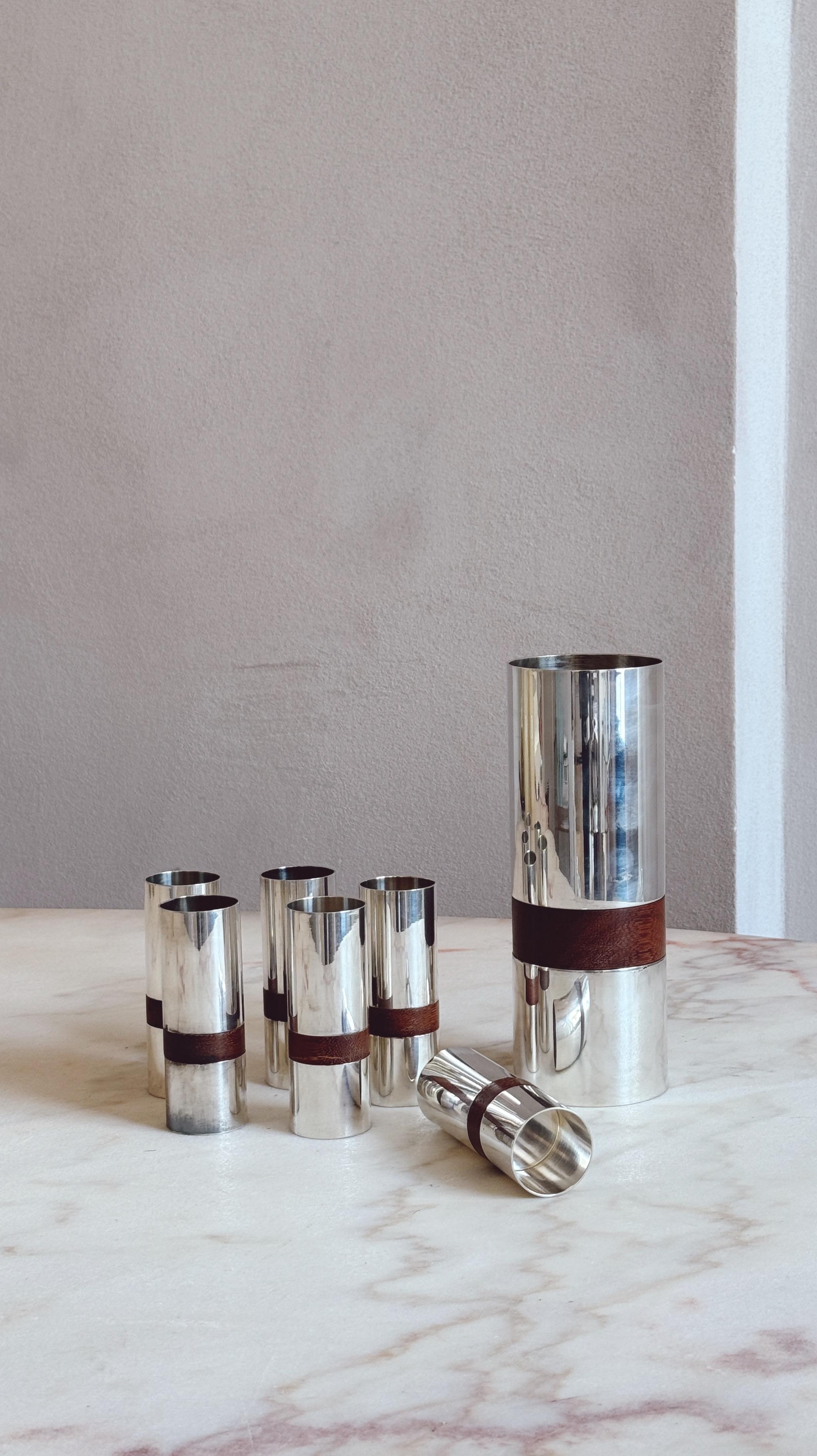 Set da cocktail in argento e teak di Lino Sabattini per Christofle del 1960 in vendita 1