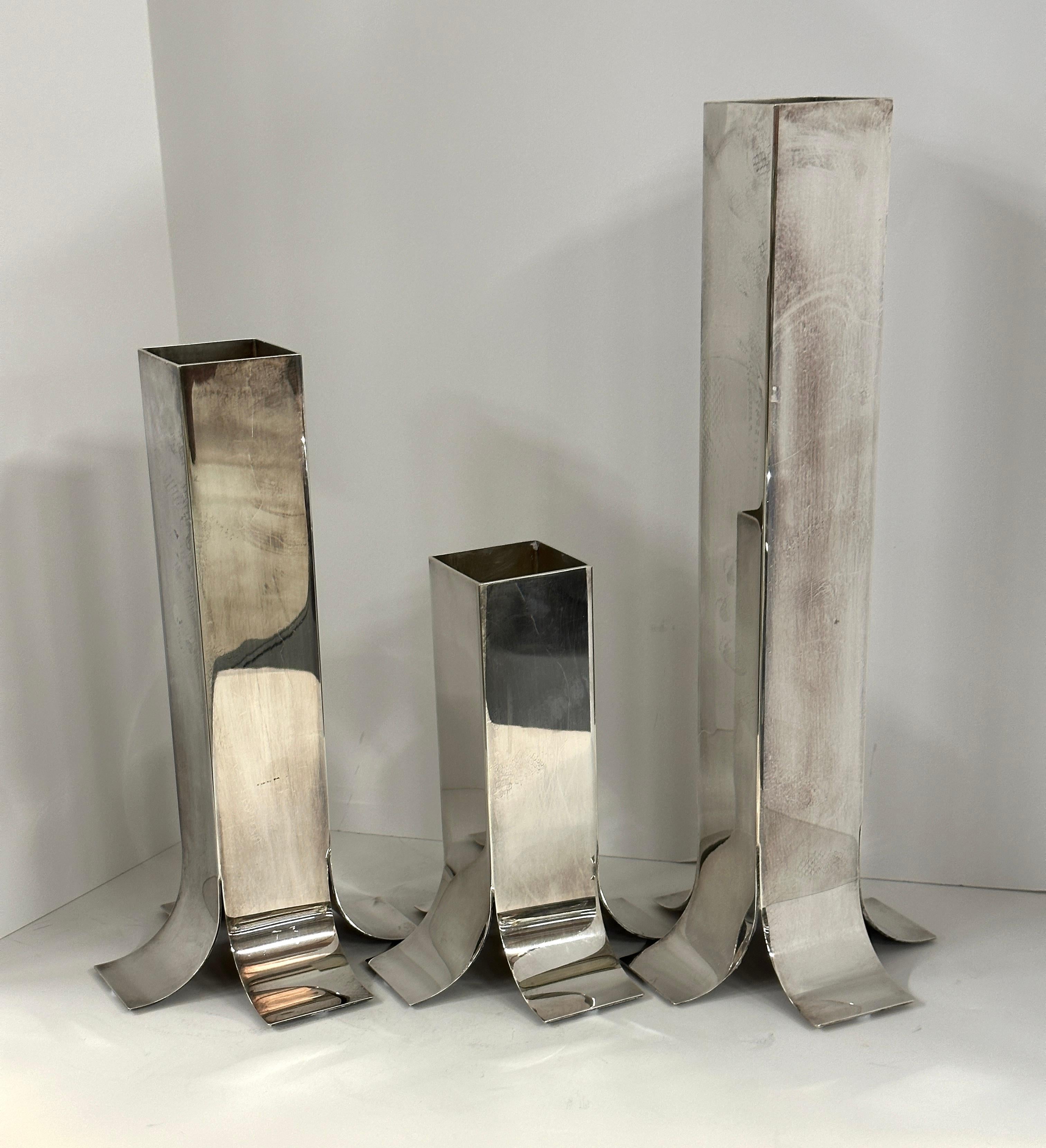 Mid-20th Century 1960's Lino Sabattini Silver Plated Stele Candle Holders For Sale