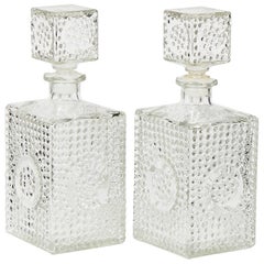 1960s Liquor Square Glass Decanters, Pair