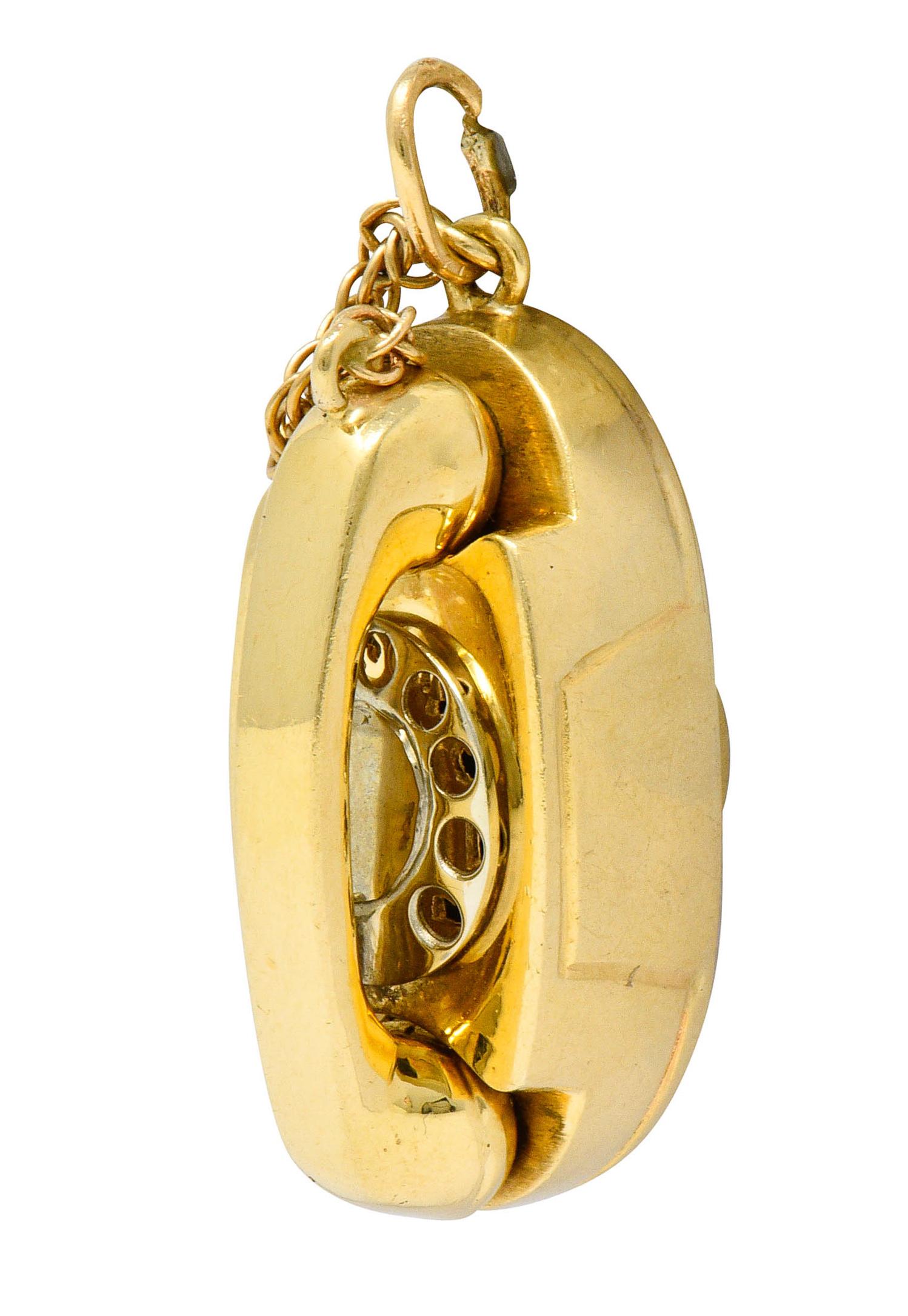 1960s Litacharm Inc. 14 Karat Gold Vintage Telephone Pendant Charm In Excellent Condition In Philadelphia, PA