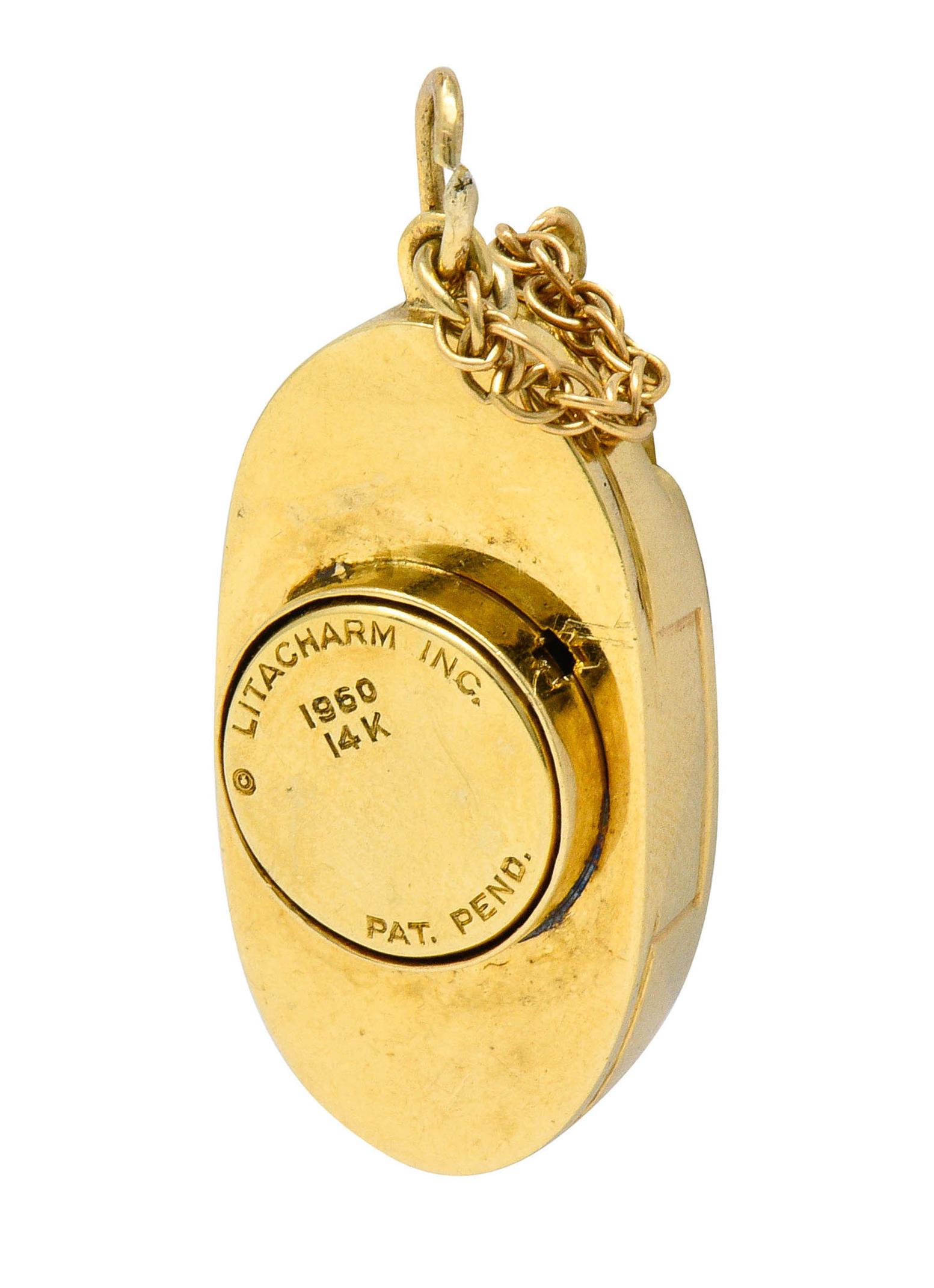 Women's or Men's 1960s Litacharm Inc. 14 Karat Gold Vintage Telephone Pendant Charm
