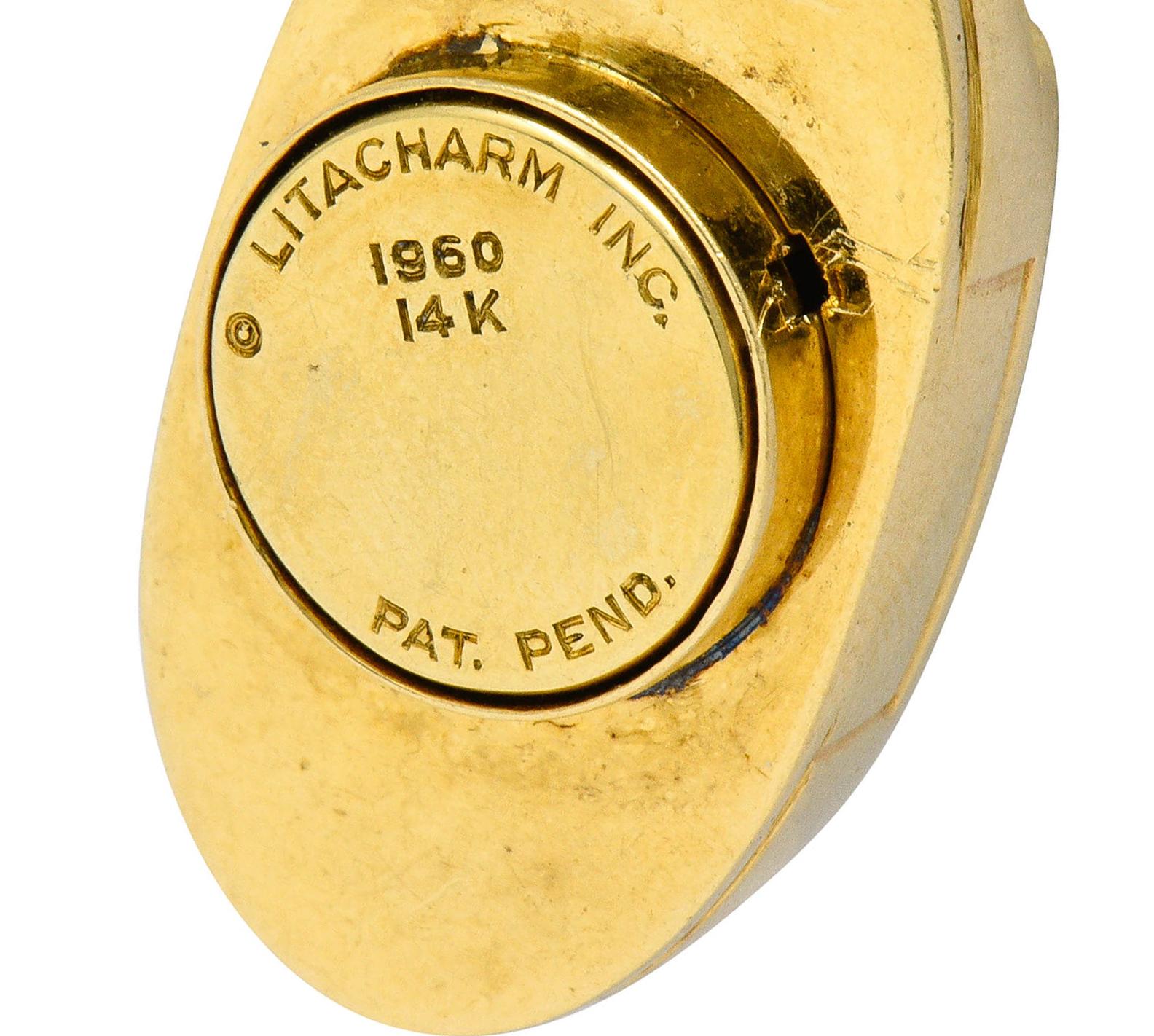 1960er Jahre Litacharm Inc. 14 Karat Gold Vintage Telephone Anhänger Charme 1