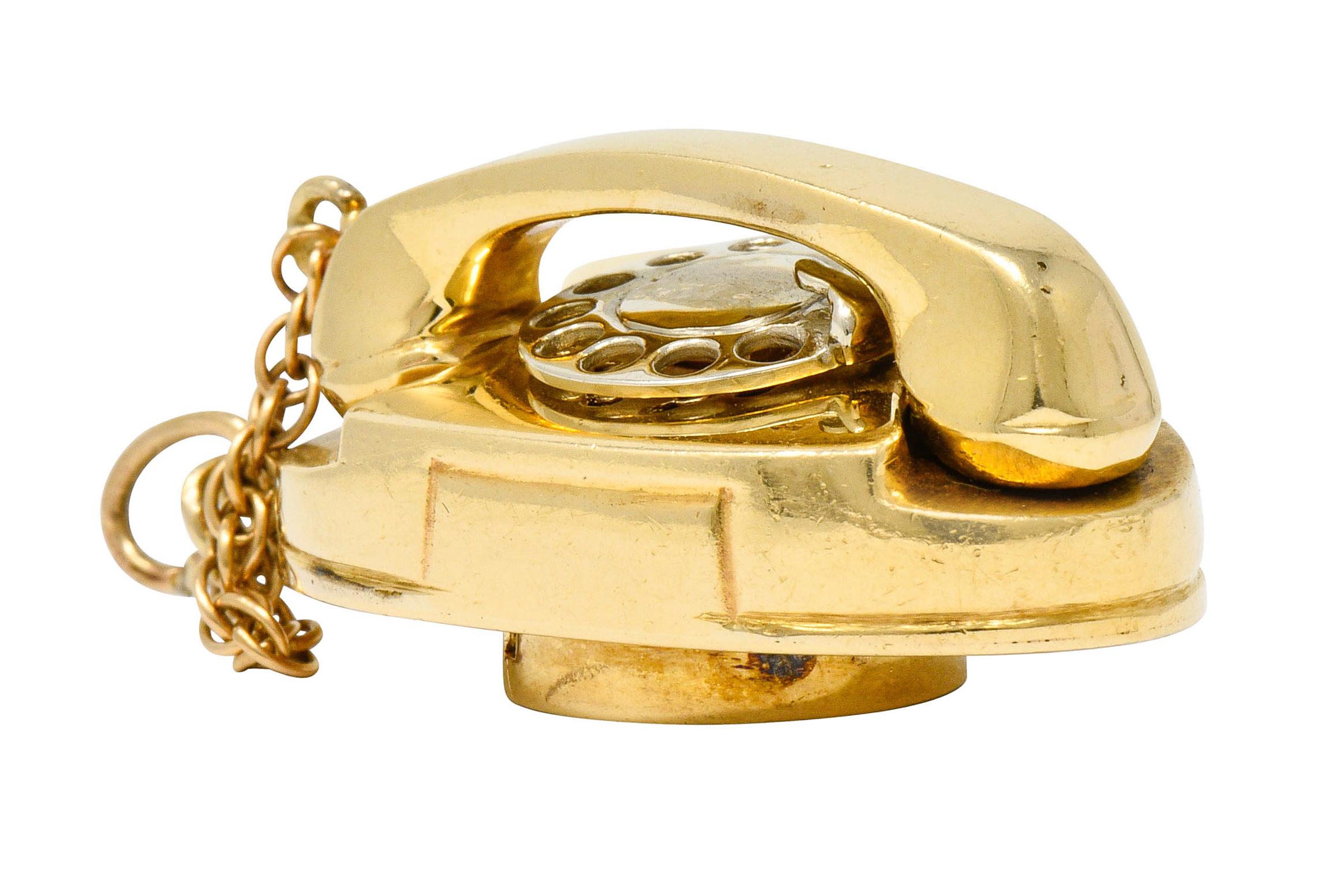 1960er Jahre Litacharm Inc. 14 Karat Gold Vintage Telephone Anhänger Charme 4