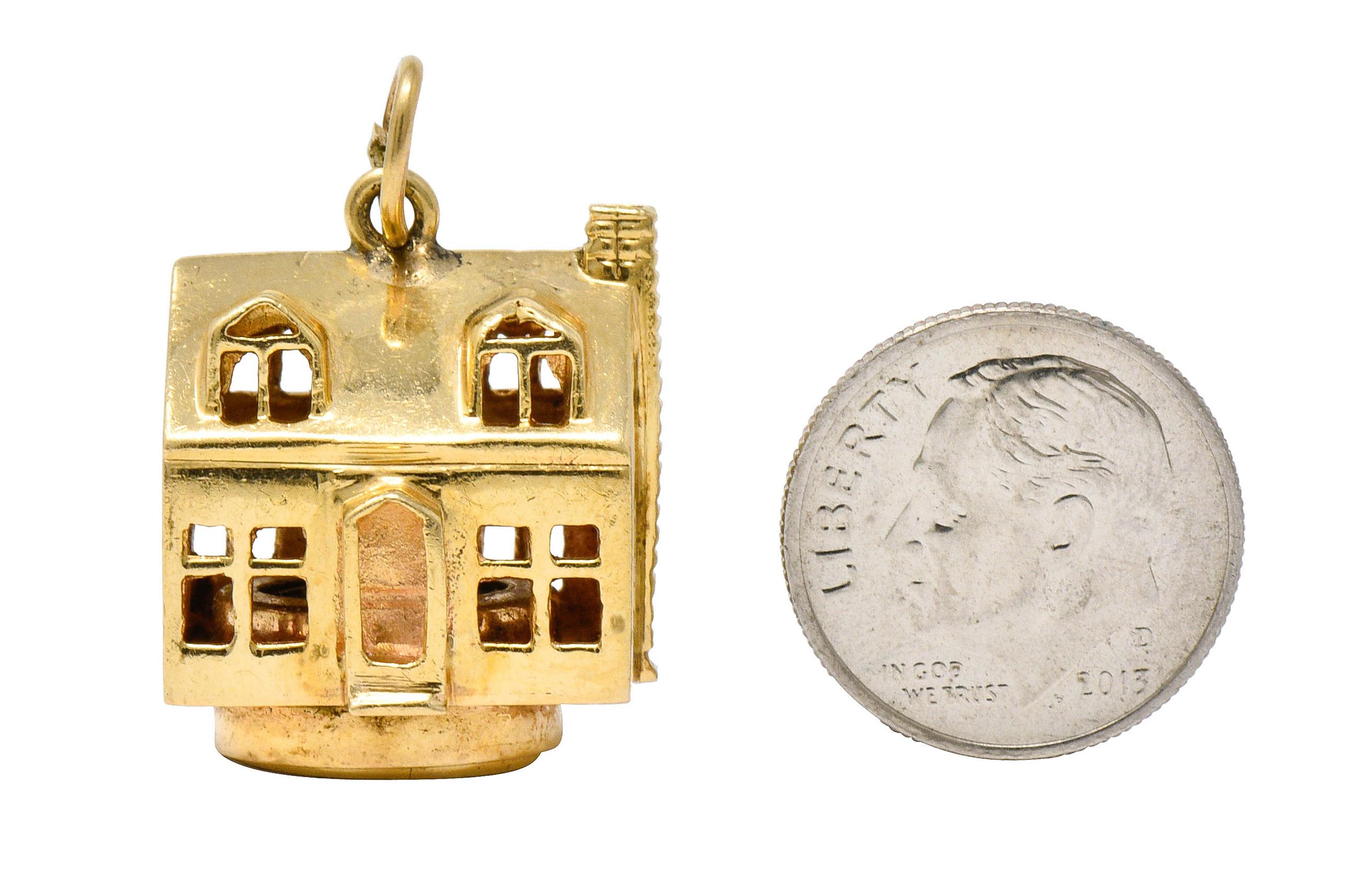 1960s Litacharm Inc. Vintage 14 Karat Gold House Pendant Charm 3