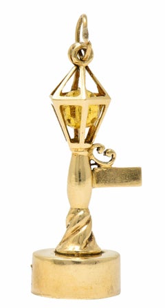 1960s Litacharm Inc. Vintage 14 Karat Gold Lamp Post Pendant Charm