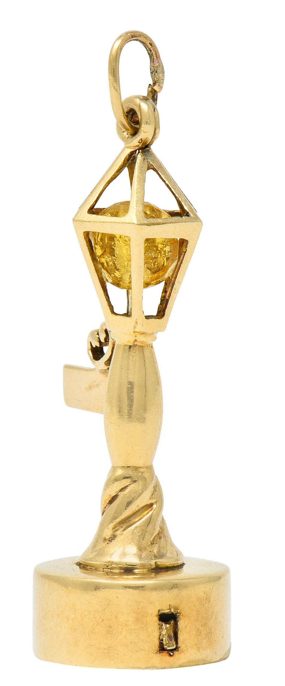 Contemporary 1960s Litacharm Inc. Vintage 14 Karat Gold Lamp Post Pendant Charm For Sale