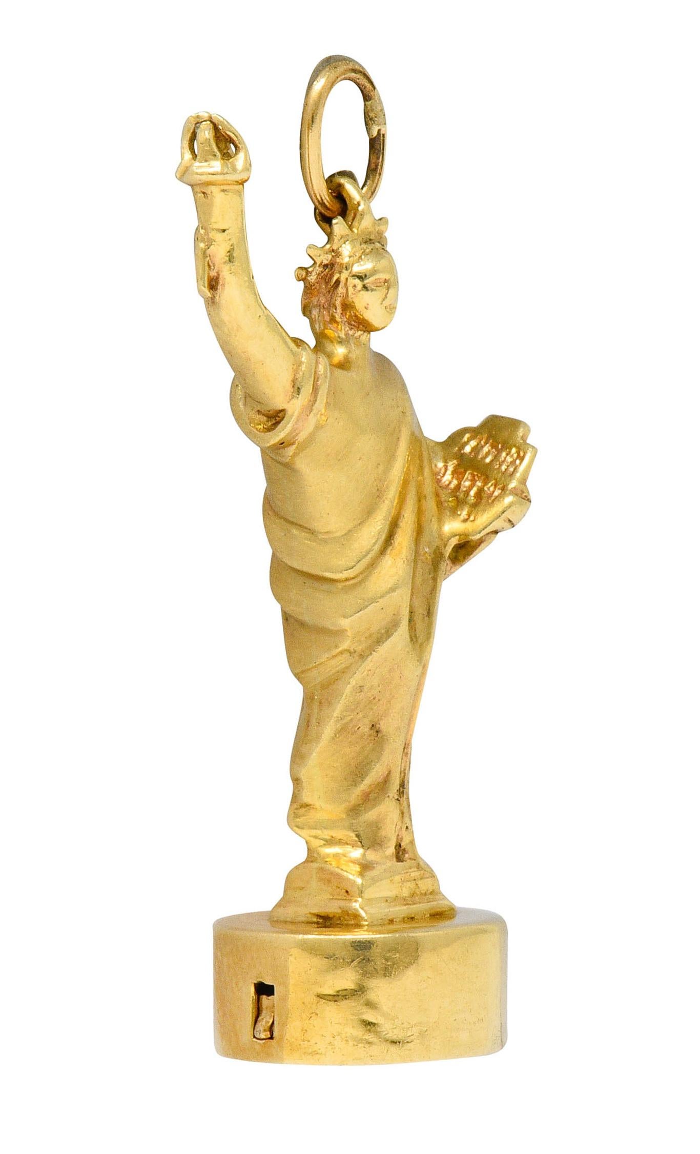 Retro 1960s Litacharm Inc. Vintage 14 Karat Gold Statue of Liberty Pendant Charm