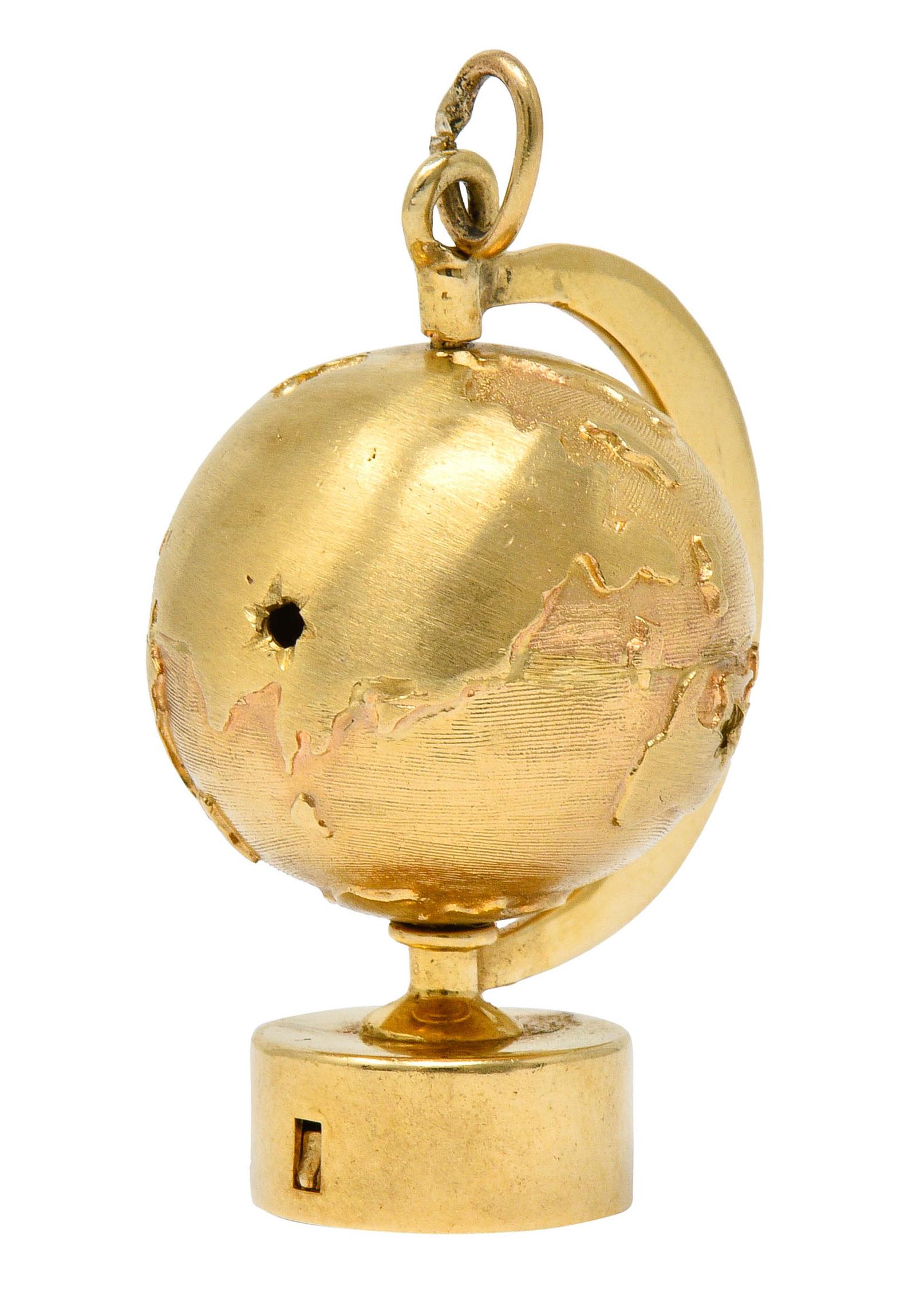Retro 1960s Litacharm Inc. Vintage 14 Karat Yellow Gold Globe Pendant Charm