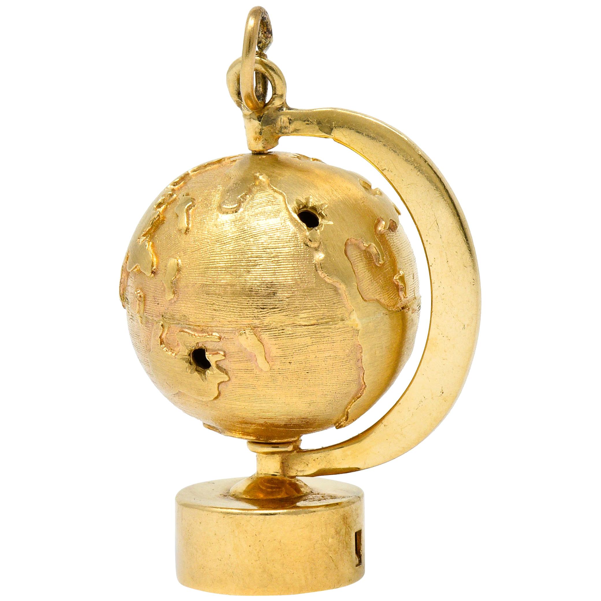 1960s Litacharm Inc. Vintage 14 Karat Yellow Gold Globe Pendant Charm