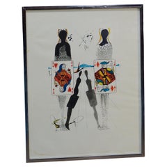 Lithographie des années 1960 - Salvador Dali - Alice au pays des merveilles - Impression de fond Croquet de reine