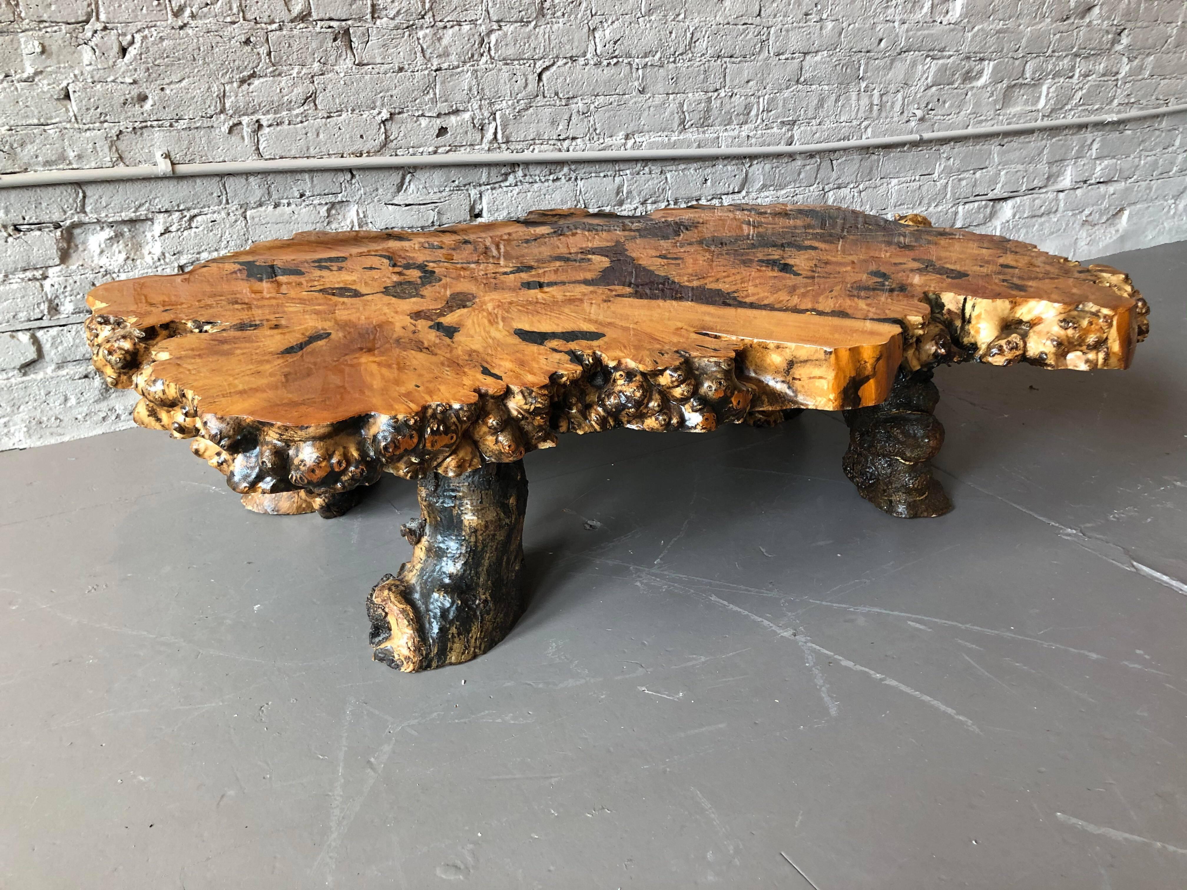 Rustic 1960s Live Edge Burl Wood Epoxy Coffee Table