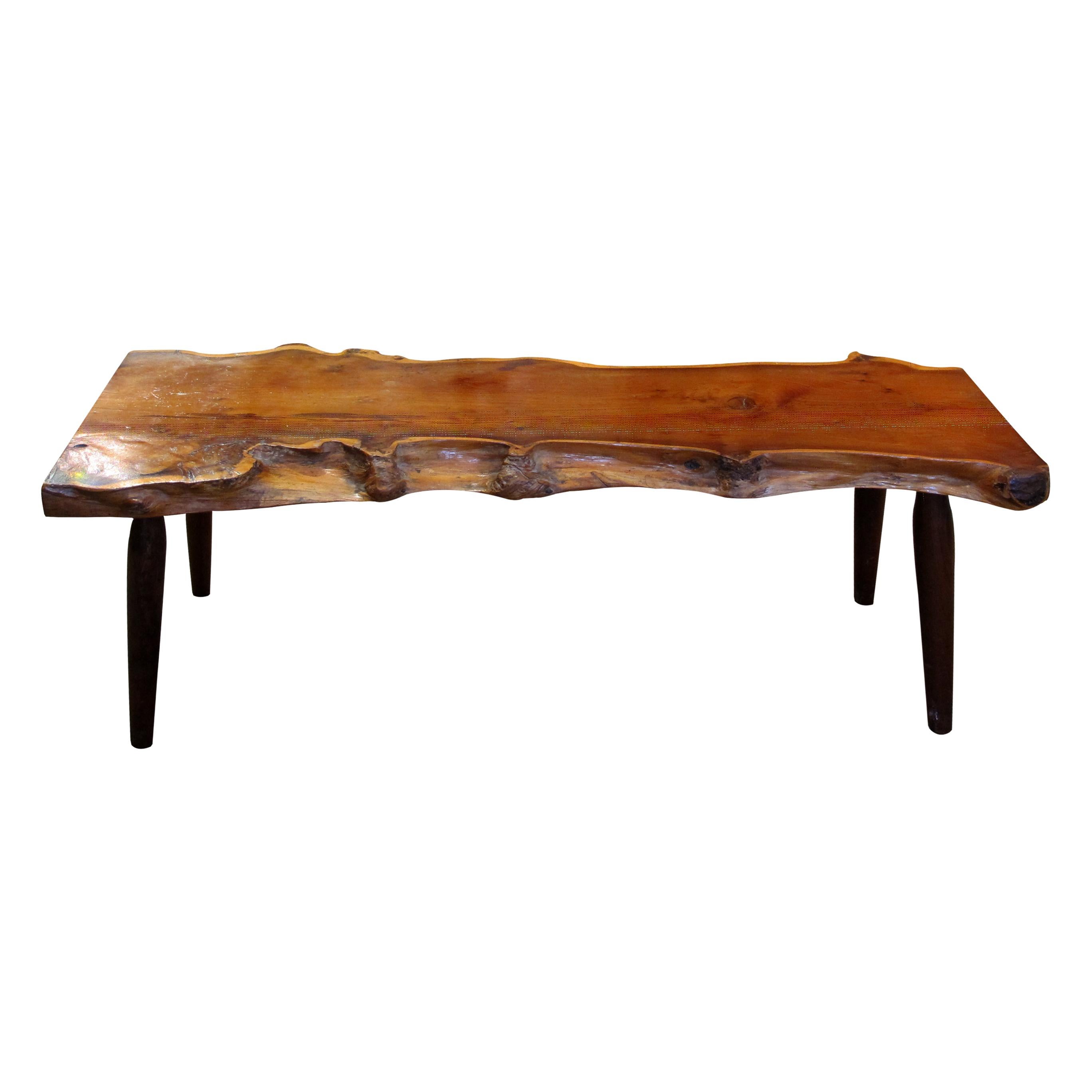 Mid-Century Modern 1960s Live Edge Yew Wood Bench Attributed to Reynolds Of Ludlow, English