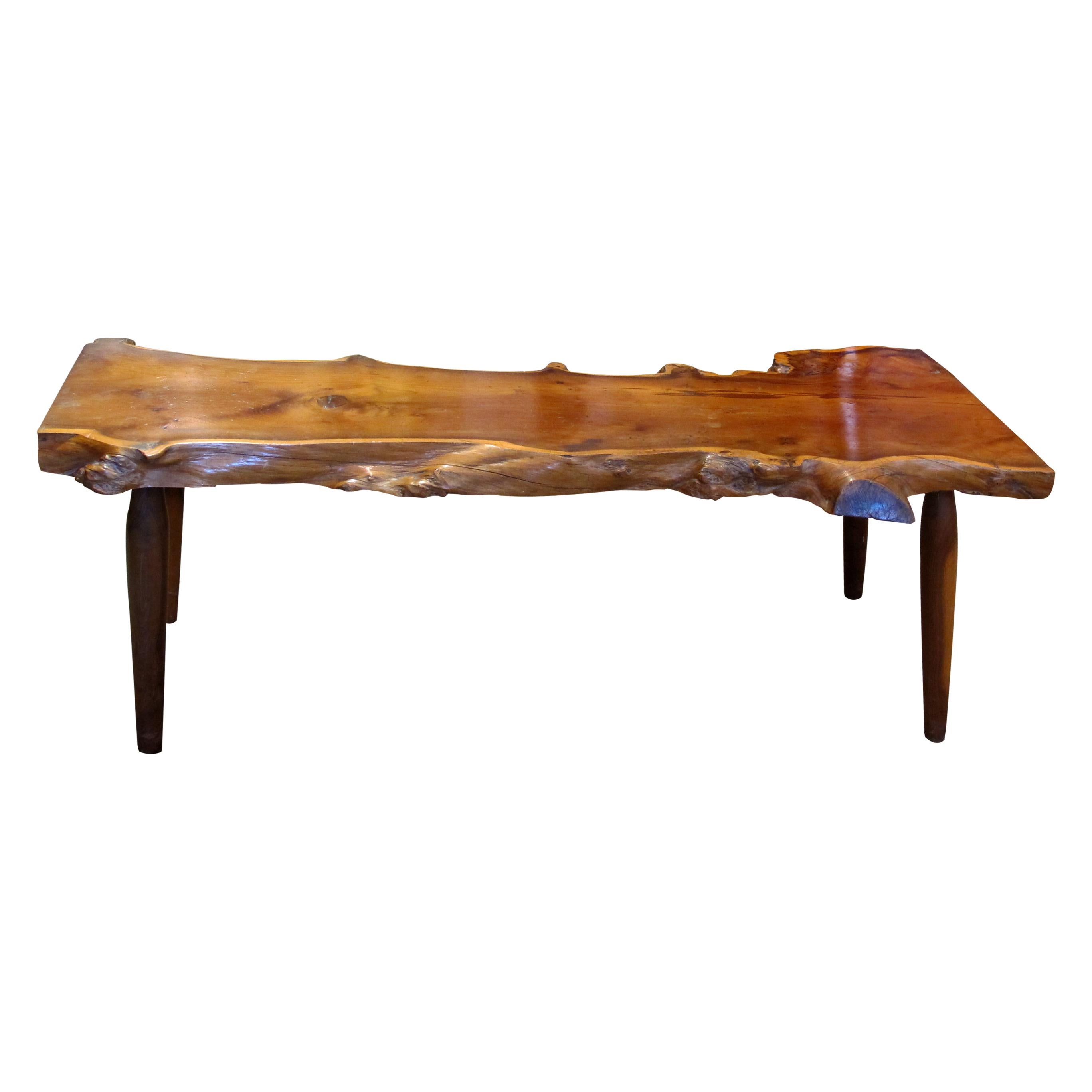 Hand-Crafted 1960s Live Edge Yew Wood Bench Attributed to Reynolds Of Ludlow, English For Sale