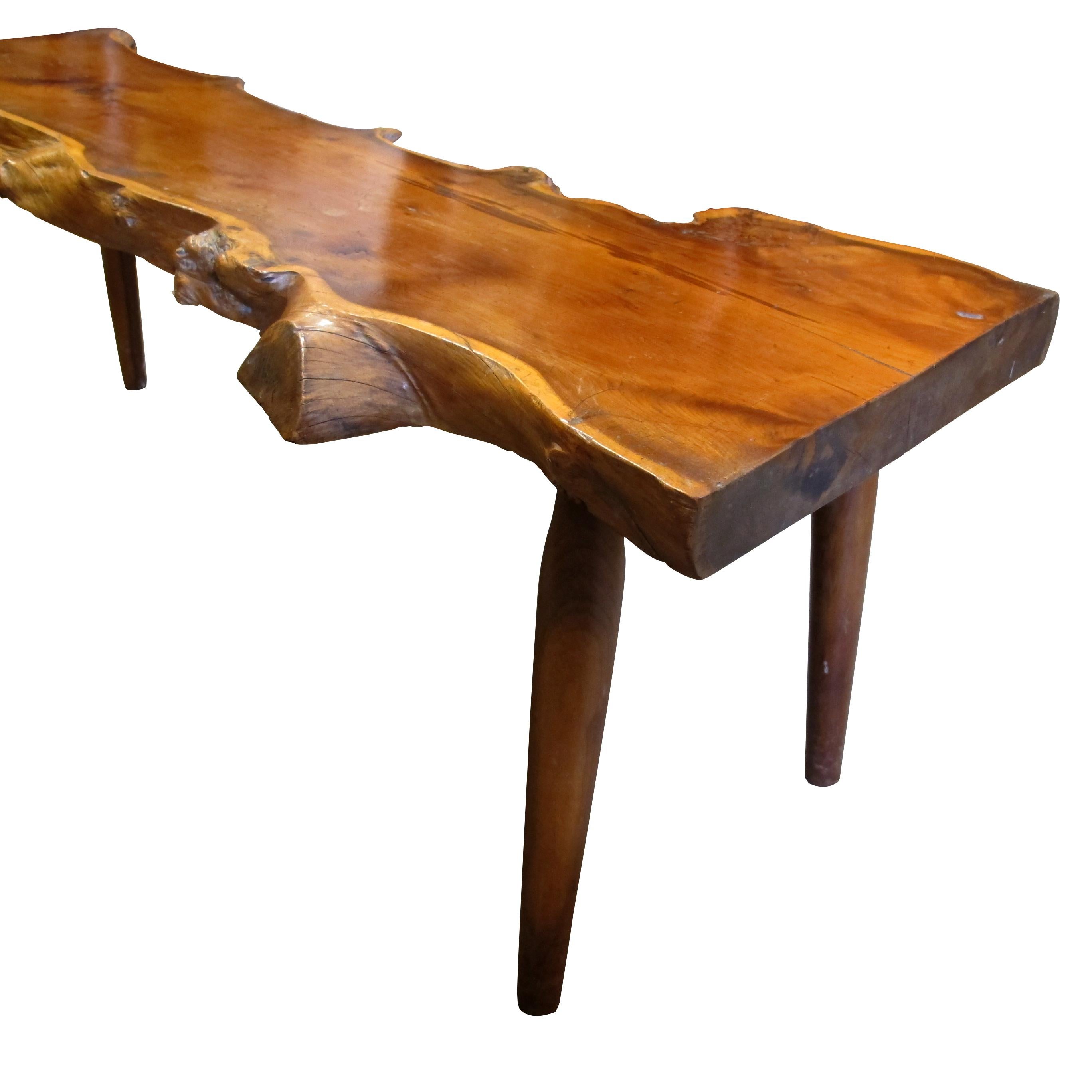 Mid-20th Century 1960s Live Edge Yew Wood Bench Attributed to Reynolds Of Ludlow, English For Sale