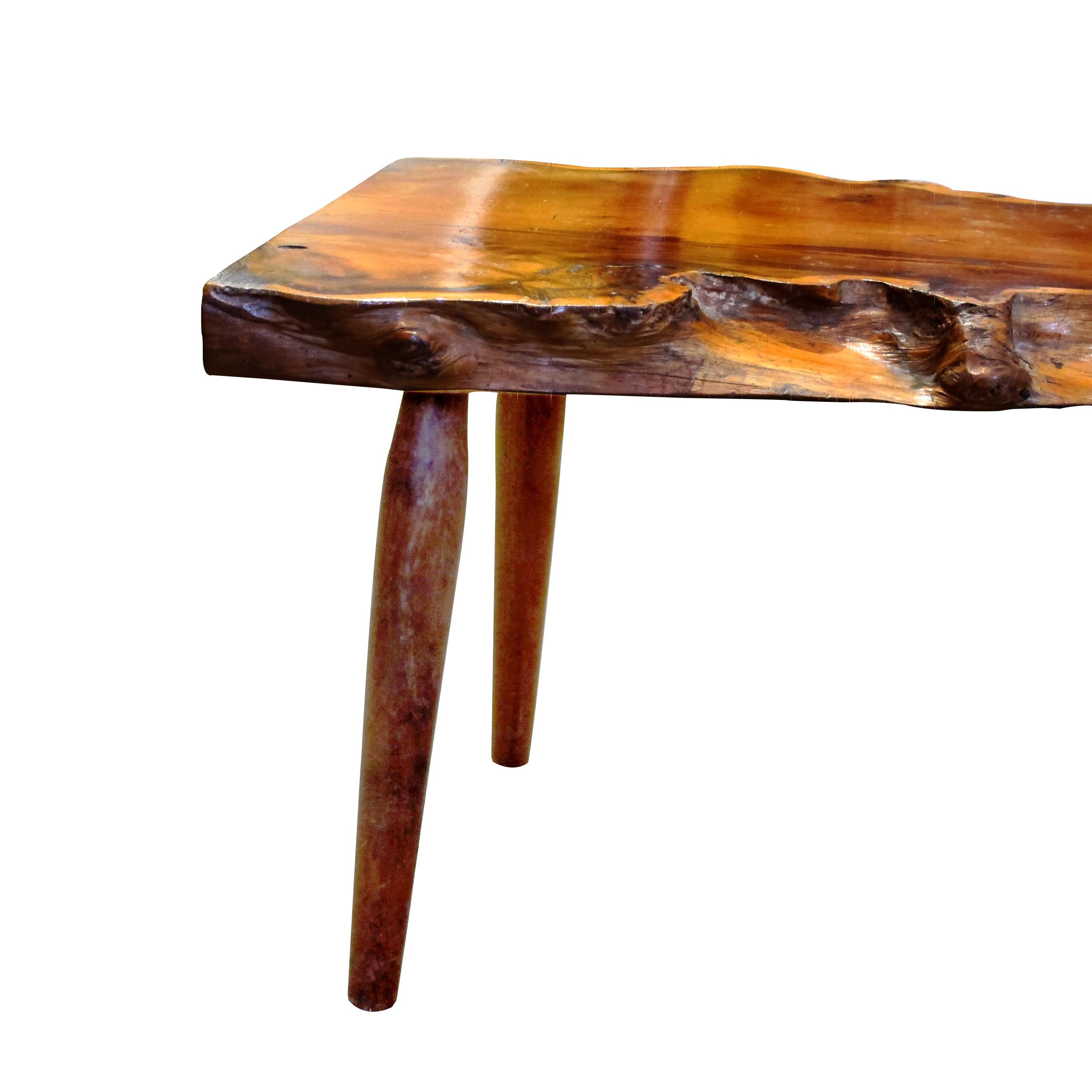 1960s Live Edge Yew Wood Bench Attributed to Reynolds Of Ludlow, English For Sale 1