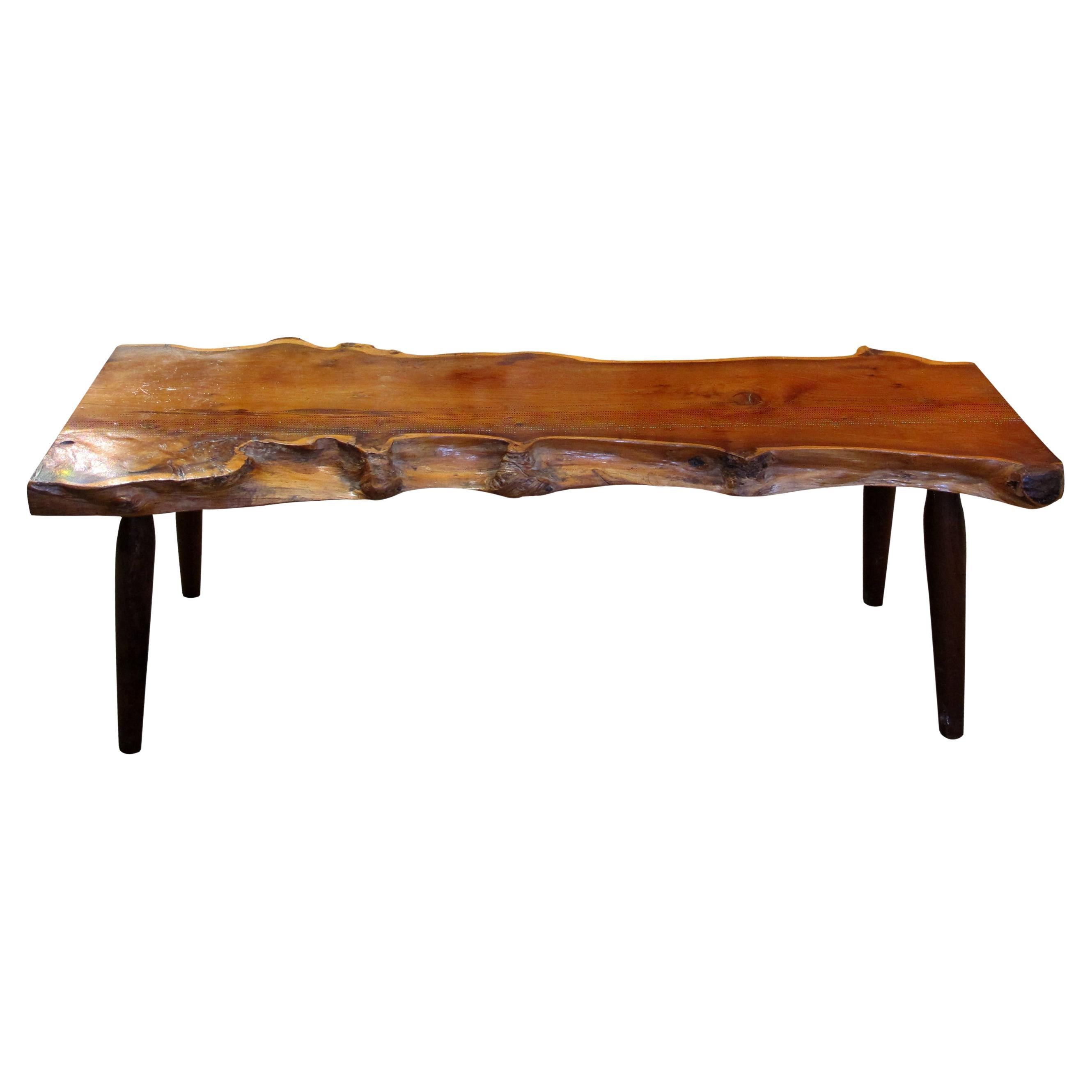 1960s Live Edge Yew Wood Bench Attributed to Reynolds Of Ludlow, English For Sale
