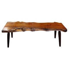 Vintage 1960s Live Edge Yew Wood Bench Attributed to Reynolds Of Ludlow, English