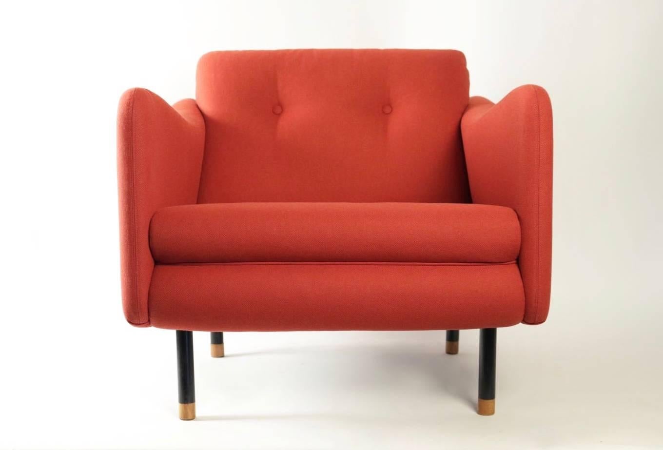 Lounge set with two armchairs and one sofa by Michel Mortier for Steiner, France, 1963.

This rare lounge set in perfect condition has been fully restored with a red wool fabric and all the foams have been changed to restore the original outlines.