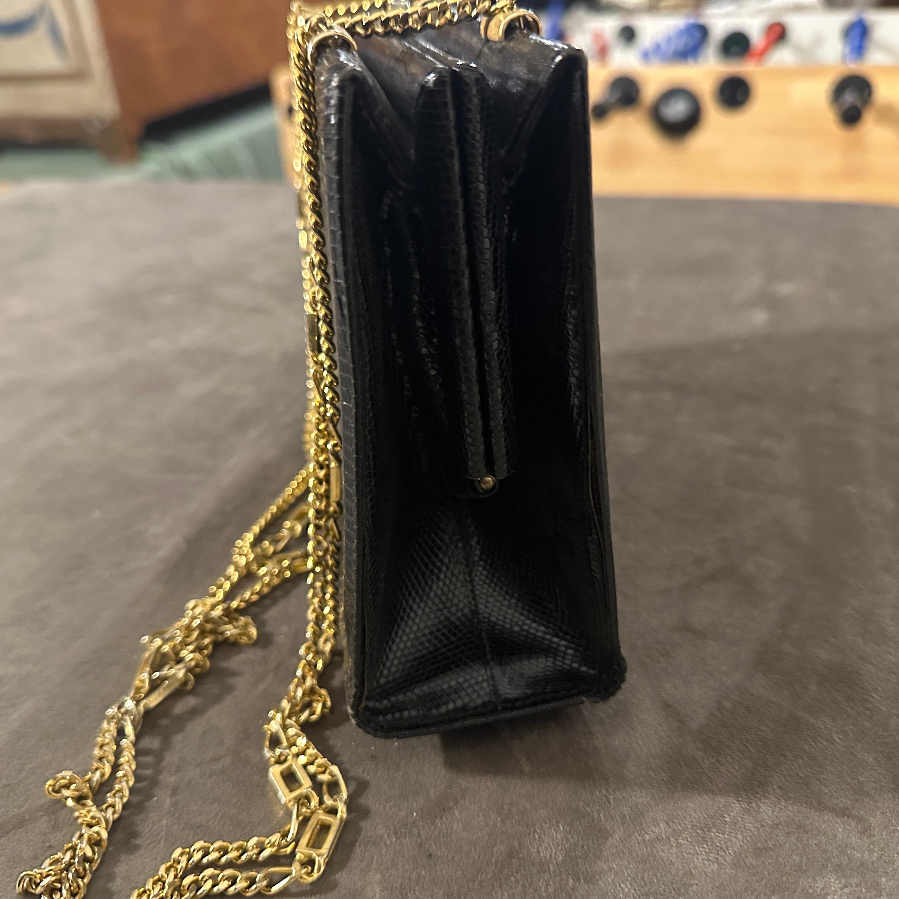 1960s Black Leather Italian Evening Bag For Sale 6