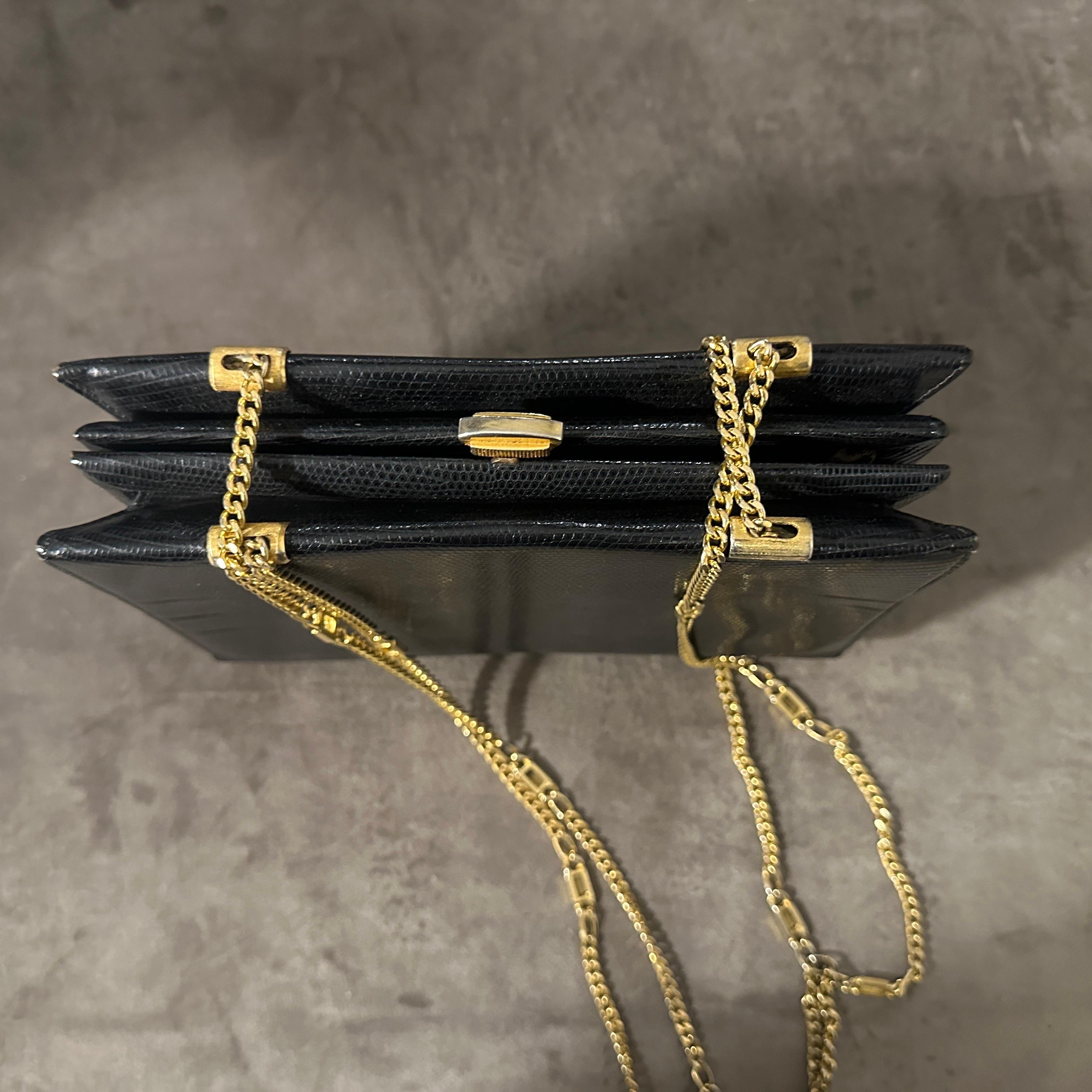 1960s Black Leather Italian Evening Bag For Sale 1