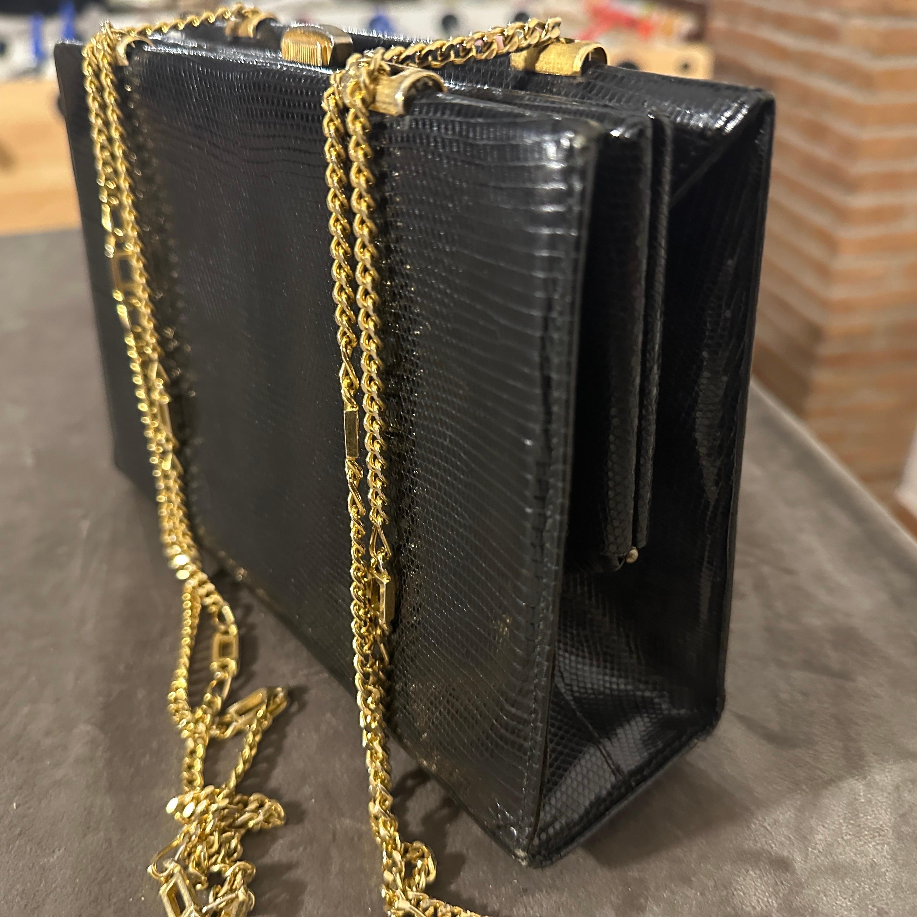 1960s Black Leather Italian Evening Bag For Sale 3