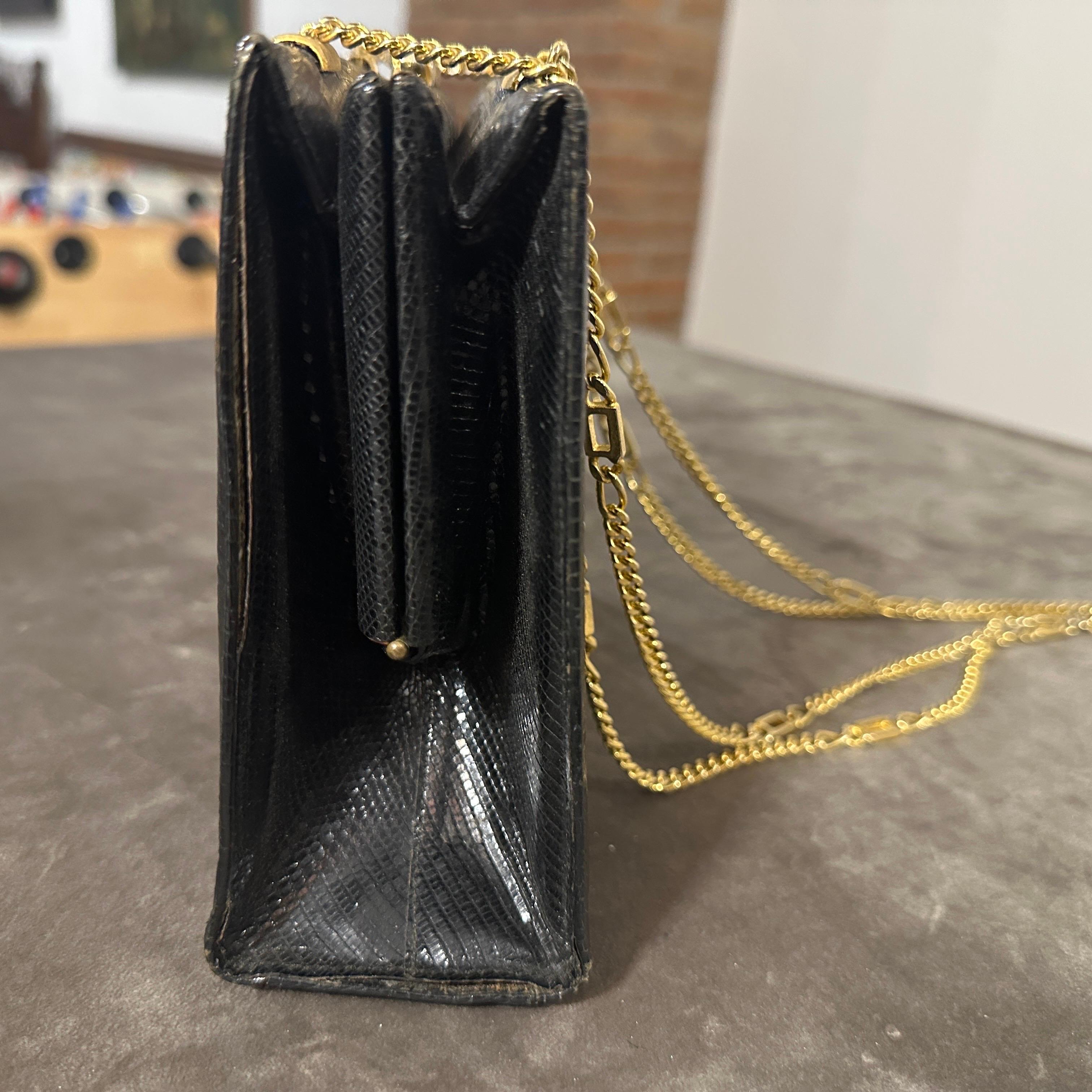 1960s Black Leather Italian Evening Bag For Sale 5