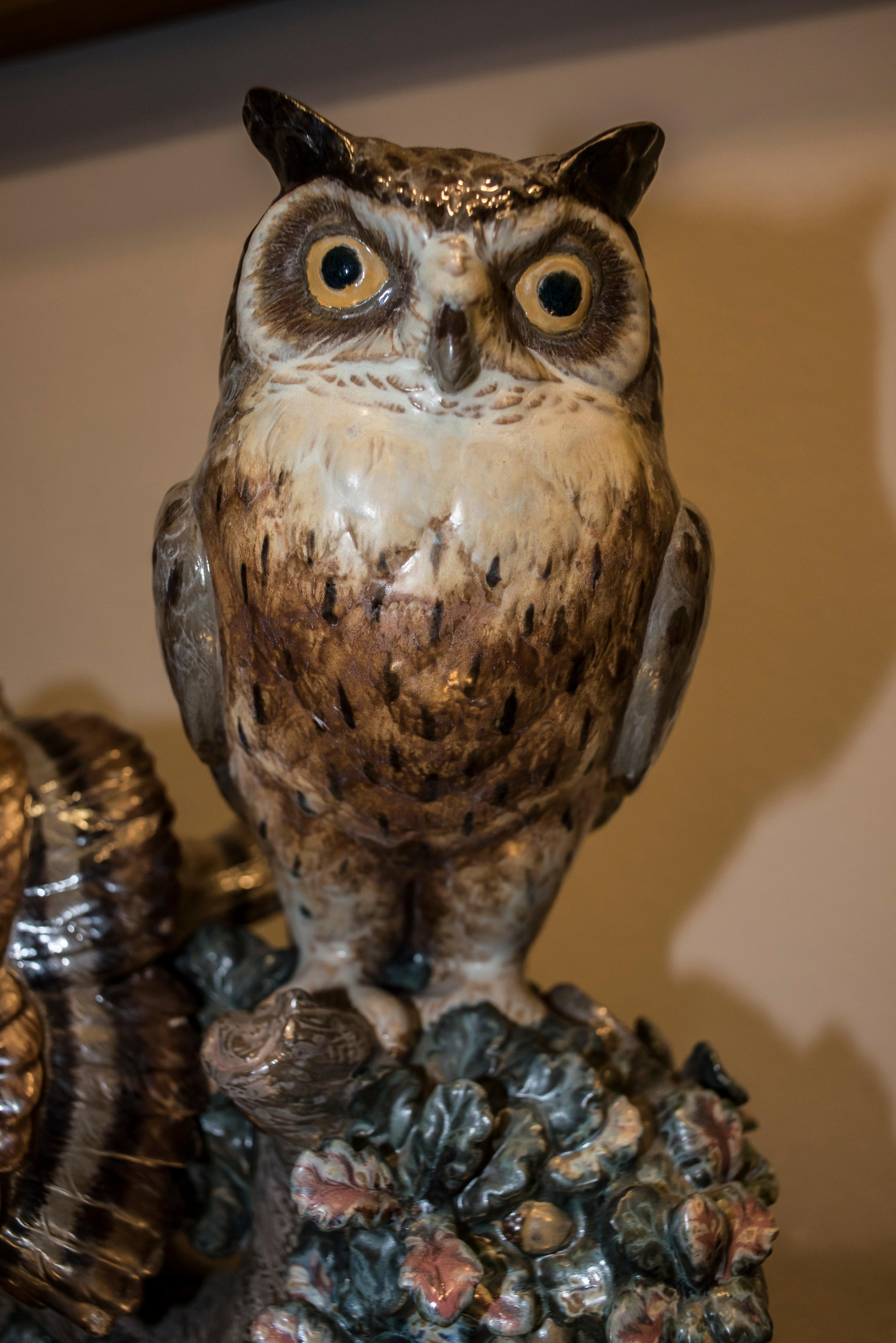 1960s Lladro Polychrome Ceramic Owl, Signature 8