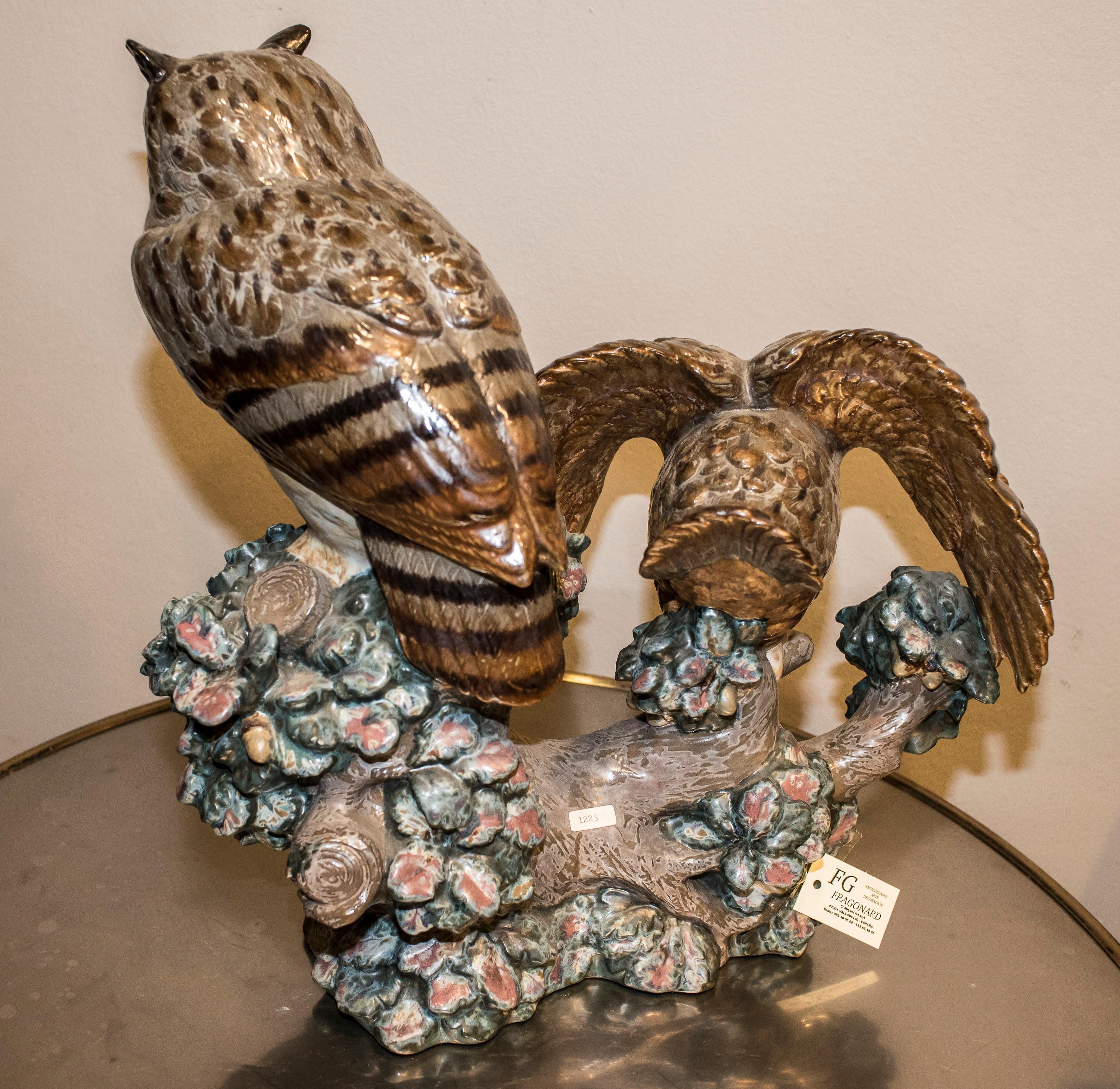 Mid-20th Century 1960s Lladro Polychrome Ceramic Owl, Signature