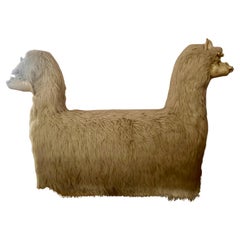 1960s Llama Flokati Bench with Dual Ceramic Faces by Edna Cataldo