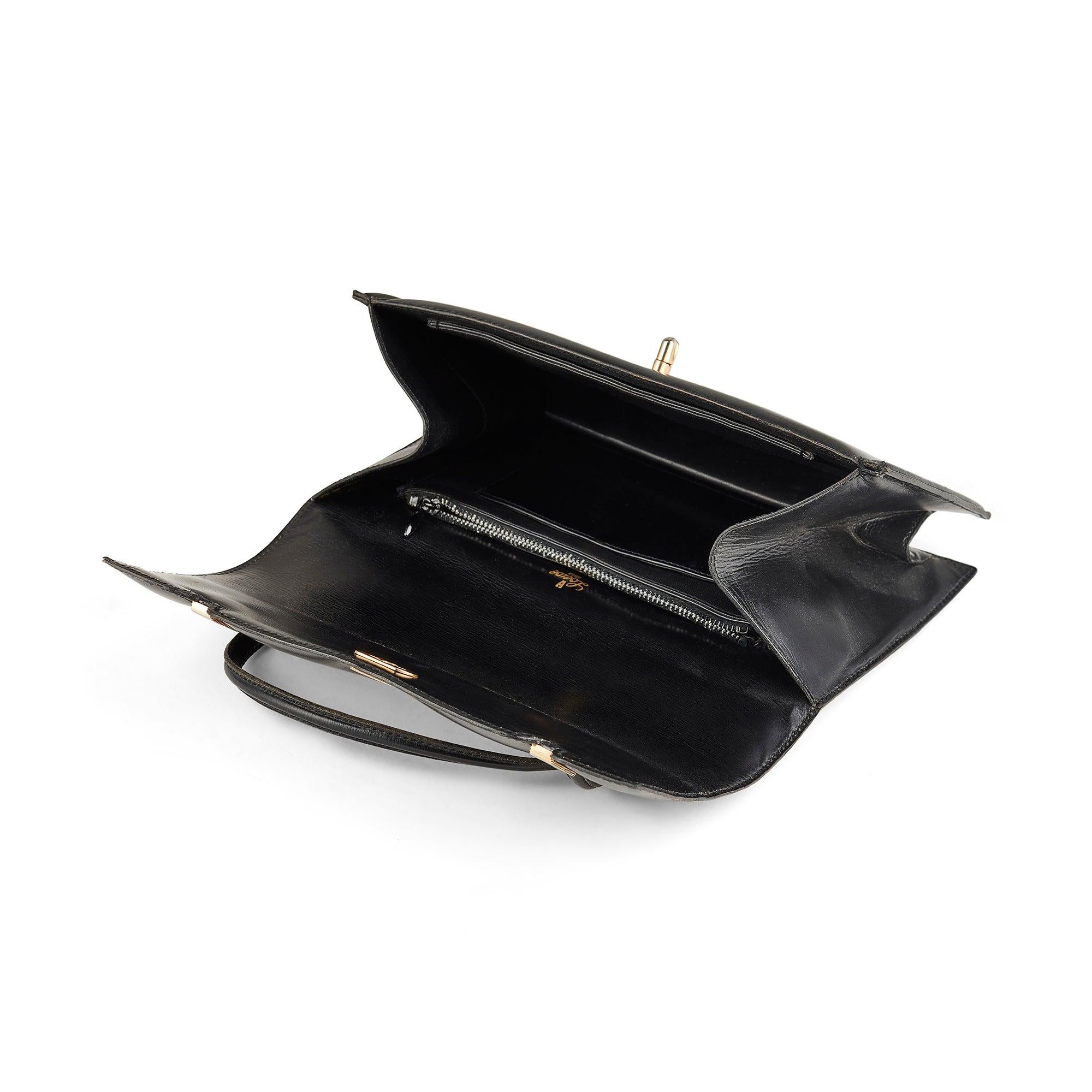 1960s Loewe Black Leather Top Handle Bag In Good Condition For Sale In London, GB