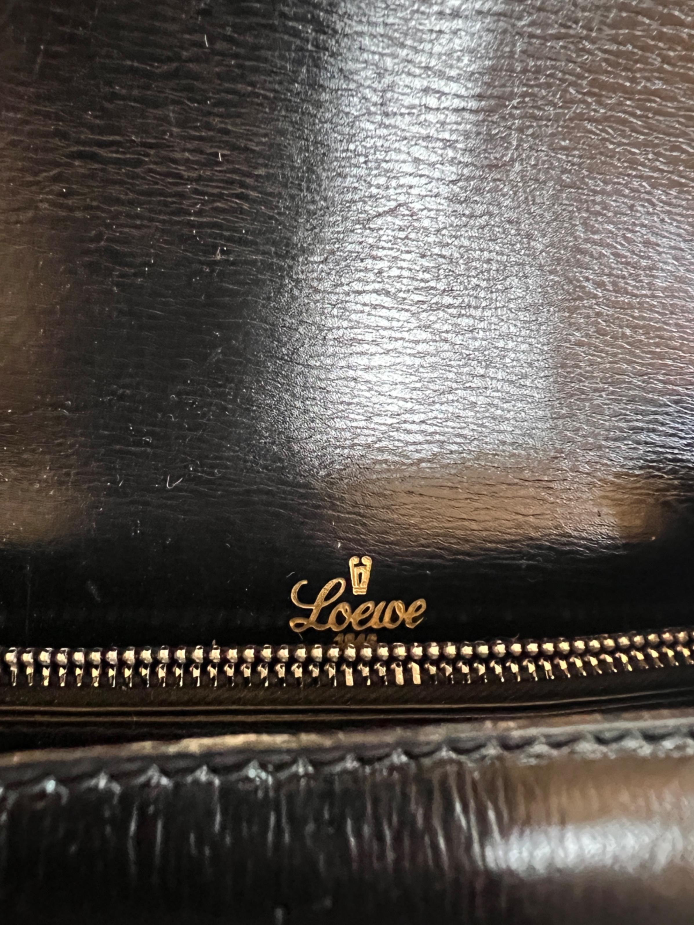 1960s Loewe Black Leather Top Handle Bag For Sale 1