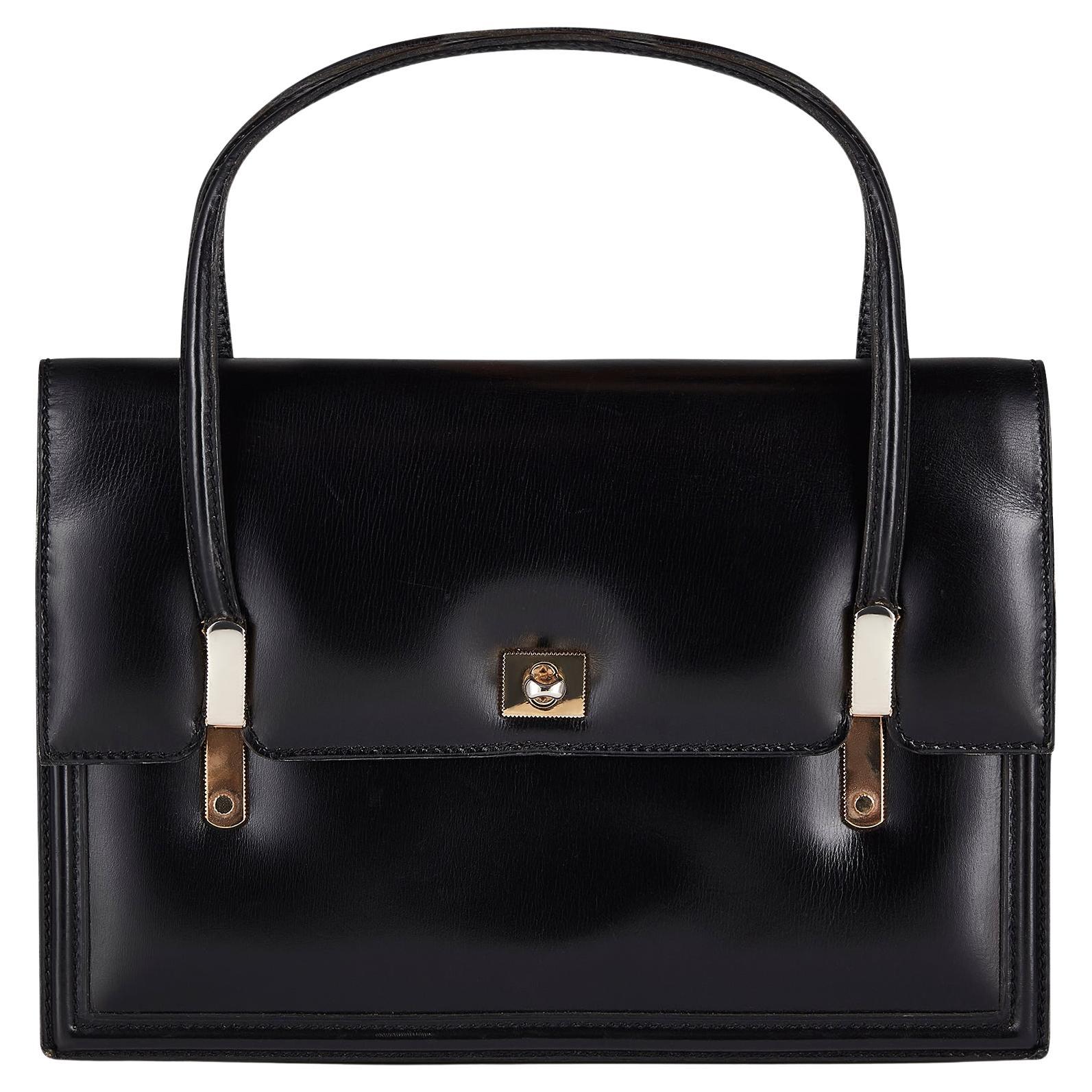 1960s Loewe Black Leather Top Handle Bag For Sale