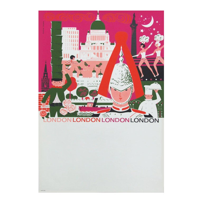 1960s London British Travel Poster by Daphne Padden, Pop Art Illustration Design In Good Condition For Sale In Nottingham, Nottinghamshire