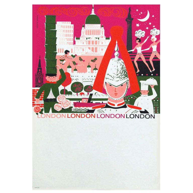 1960s London British Travel Poster by Daphne Padden, Pop Art Illustration Design For Sale