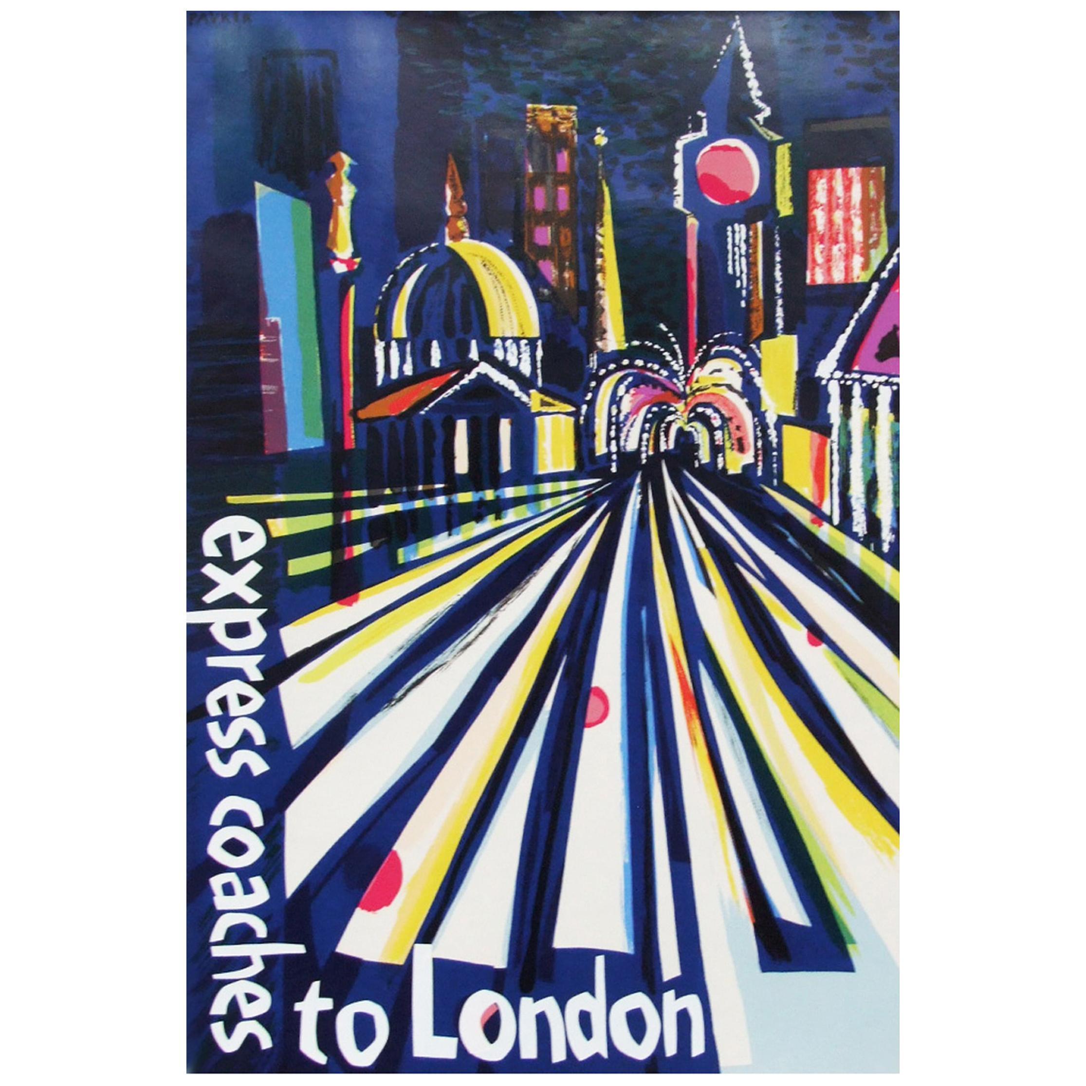 1960s London Coach Travel Poster Illustration Pop Art