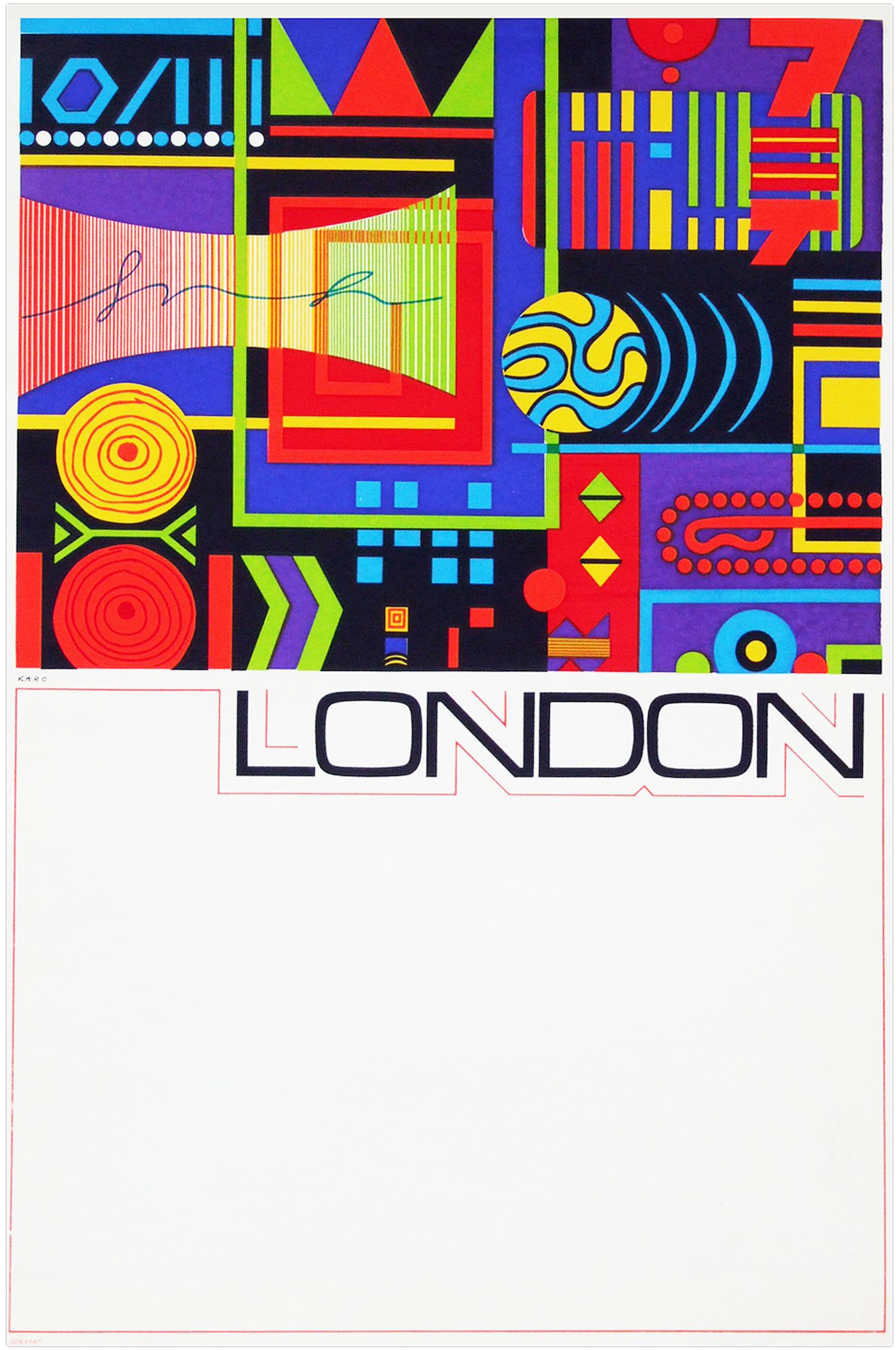Mid-Century Modern 1960s London Travel Poster by GB Karo Pop Art British Design For Sale