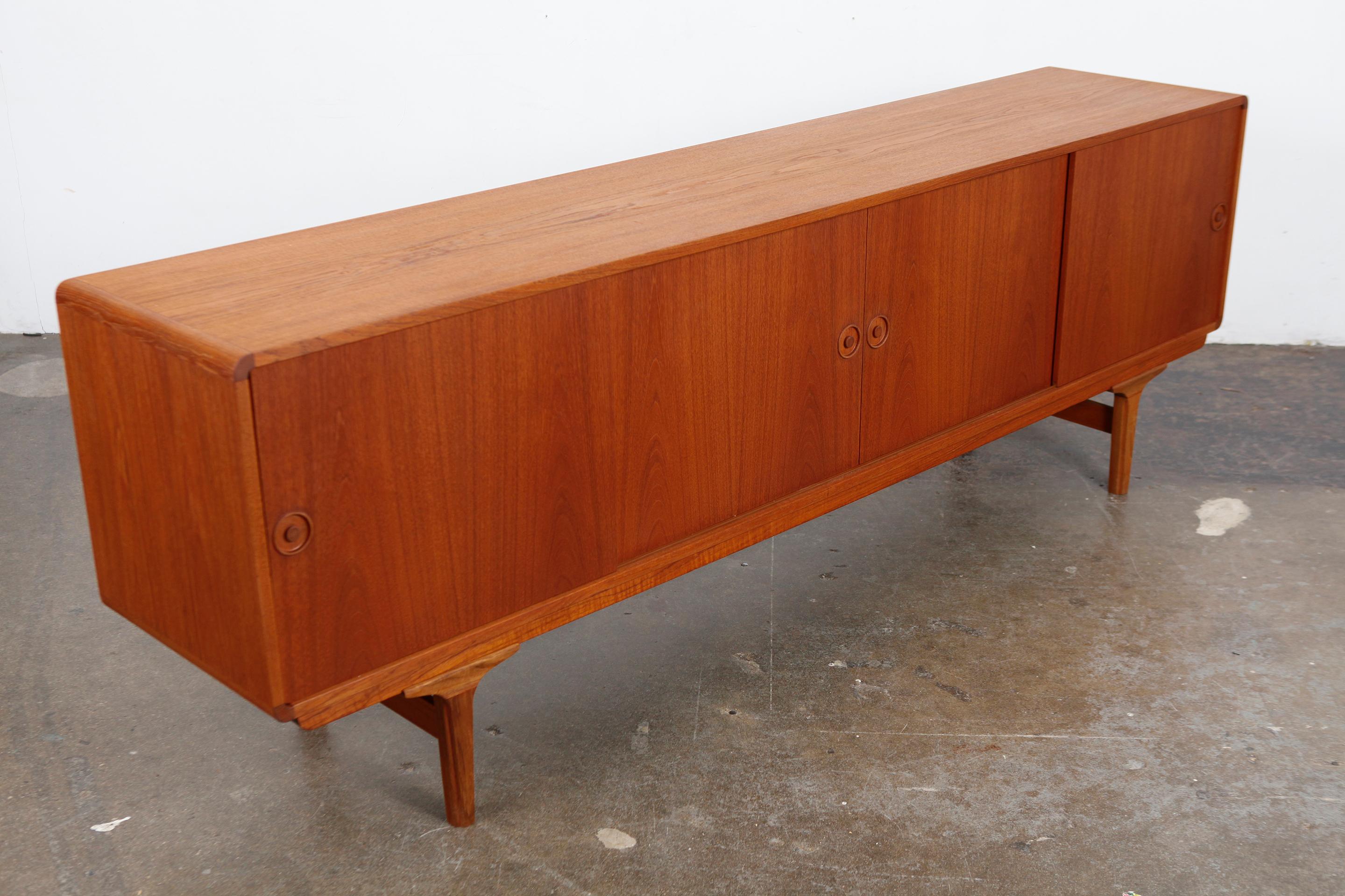 1960s Long Danish Midcentury Sliding Door Teak Sideboard For Sale 1