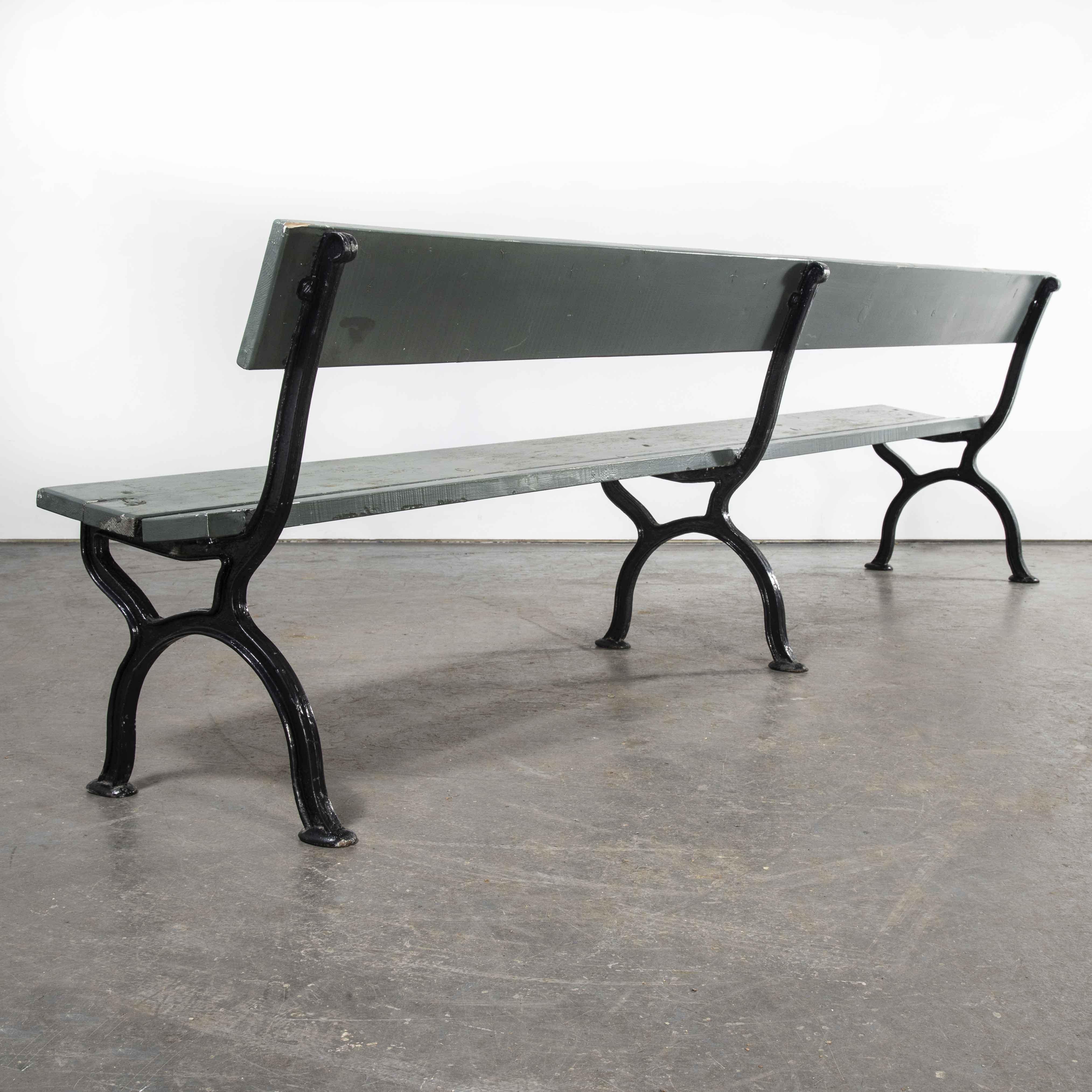 1960’s Long Green French Station Bench With Cast Legs

1960’s Long Green French Station Bench With Cast Legs. Sourced in France this bench would have originally been made for a railway station. The bench features three original heavy cast bases