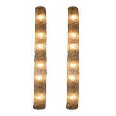 1960s Long Icicle Textured Glass Wall Lights On a Chrome Frame by Hillebrand
