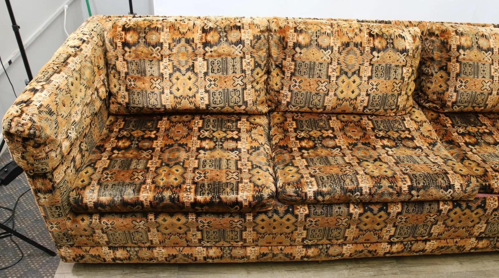 1960s Long Jack Lenor Larsen Velvet Tuxedo Sofa in Style of Paul McCobb For Sale 4