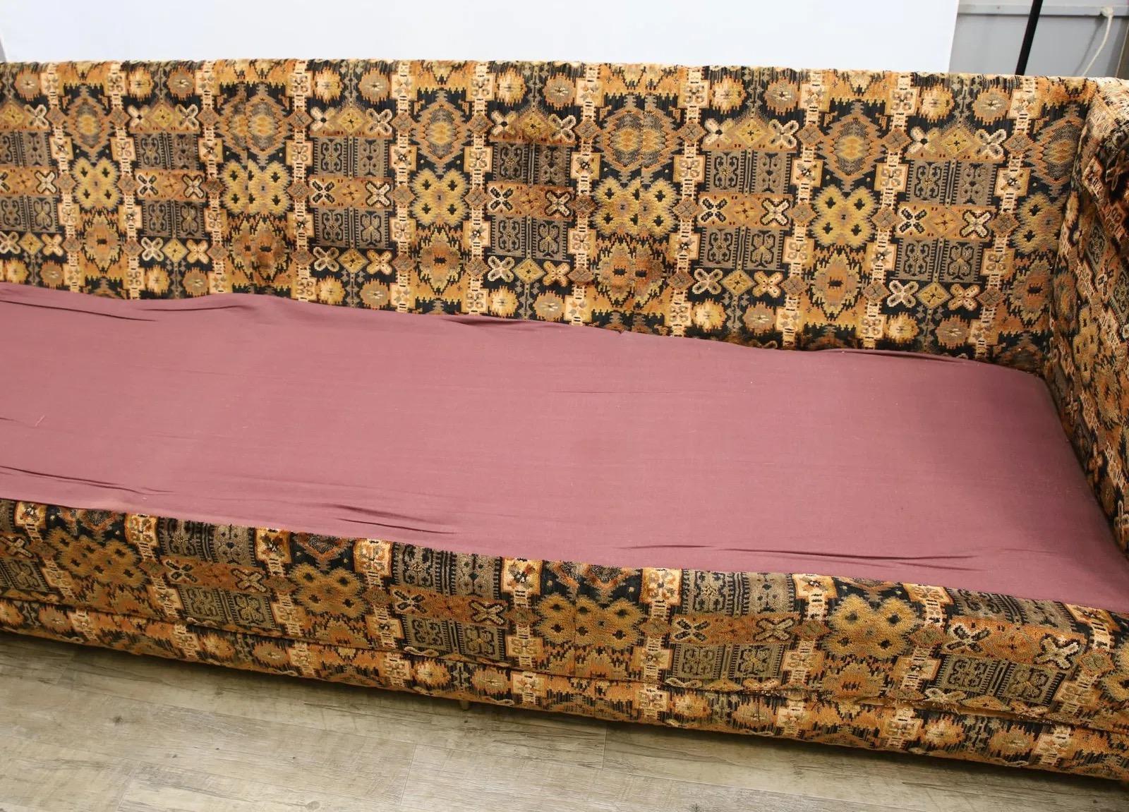 Upholstery 1960s Long Jack Lenor Larsen Velvet Tuxedo Sofa in Style of Paul McCobb For Sale