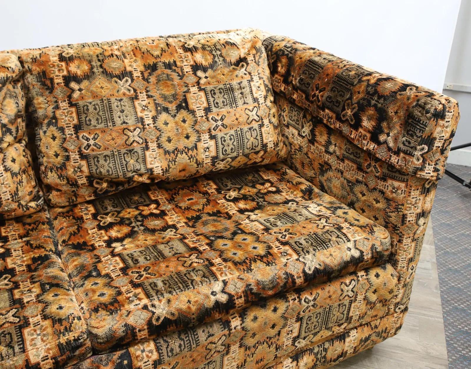 1960s Long Jack Lenor Larsen Velvet Tuxedo Sofa in Style of Paul McCobb For Sale 2