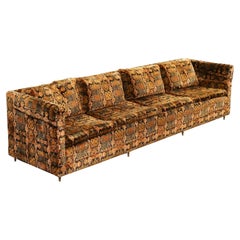 1960s Long Jack Lenor Larsen Velvet Tuxedo Sofa in Style of Paul McCobb